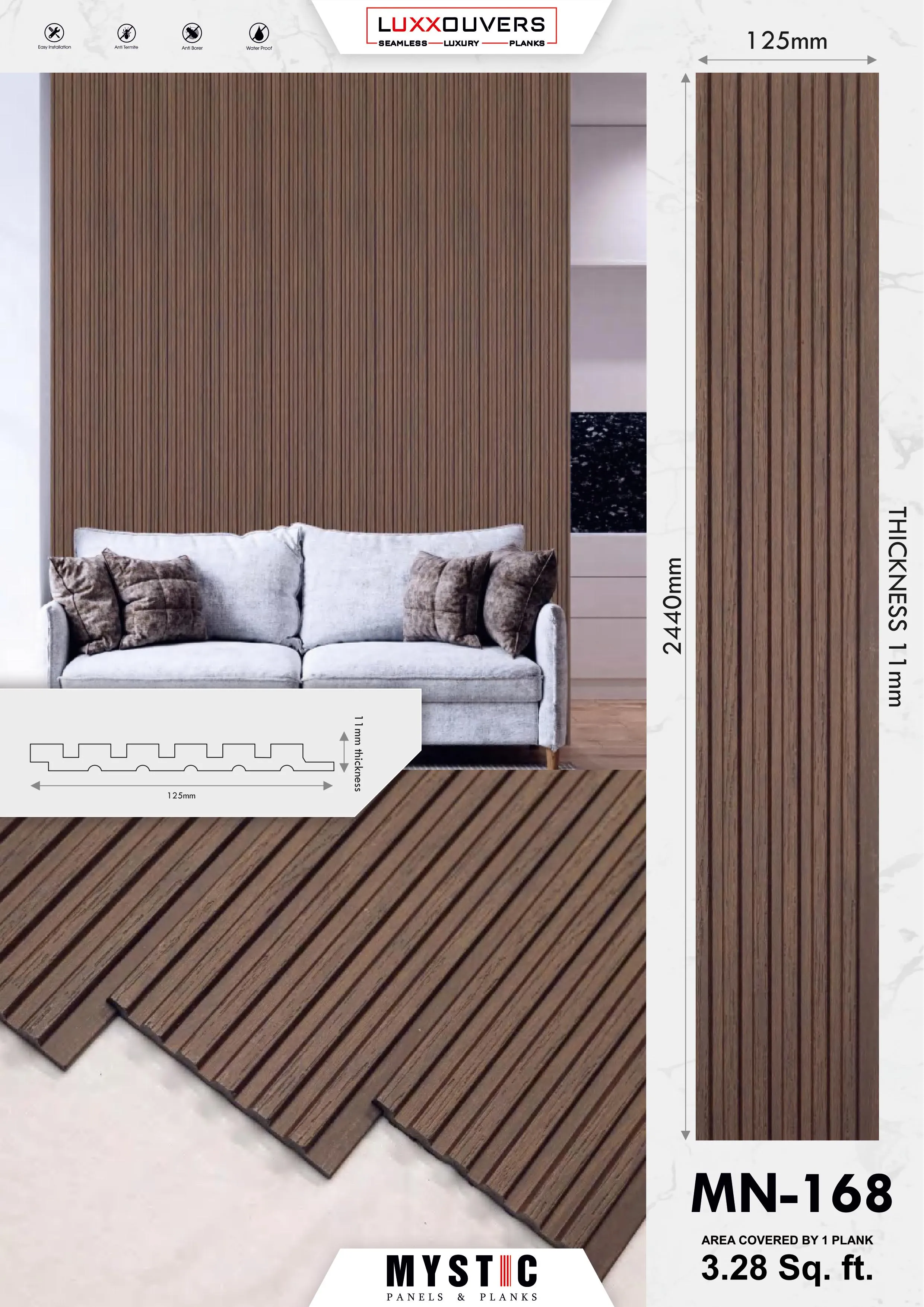 MN-158 Wall Panelling Tuscany Charcoal - Stylish and Durable