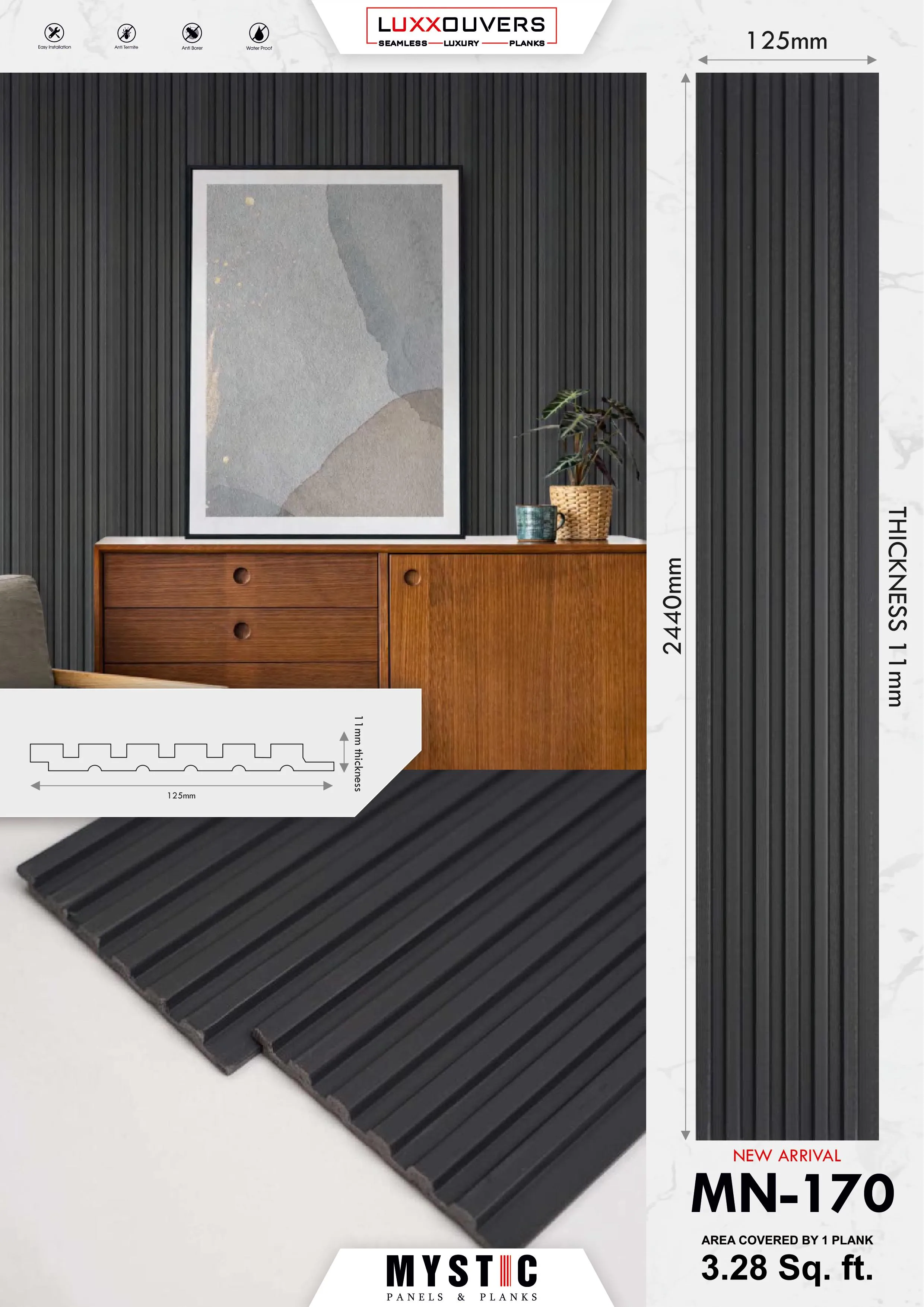 MN-160 Tuscany Charcoal Wall Paneling: Elegant & Durable