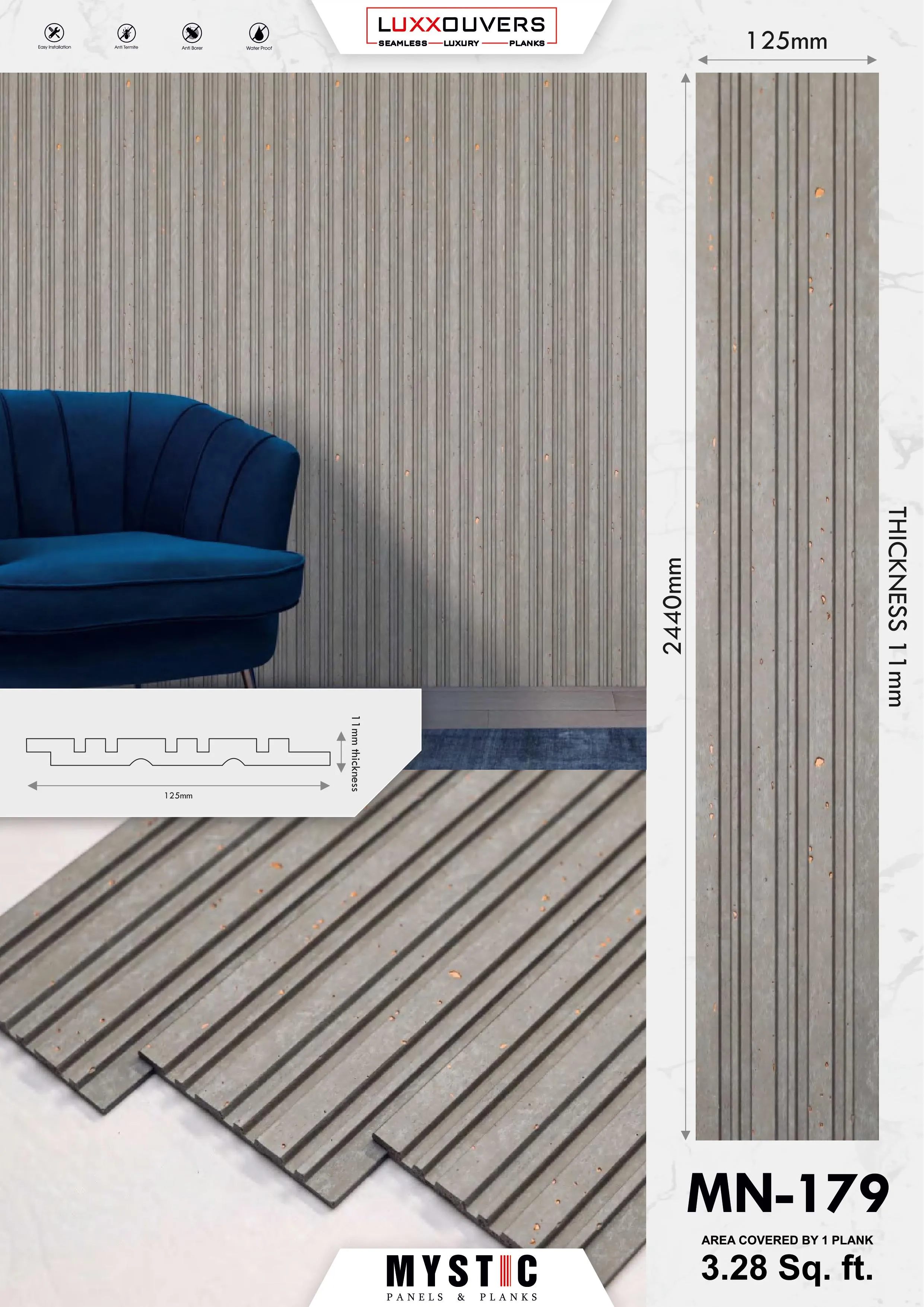 MN-166 Tuscany Charcoal Wall Panelling | Elegant Home Décor