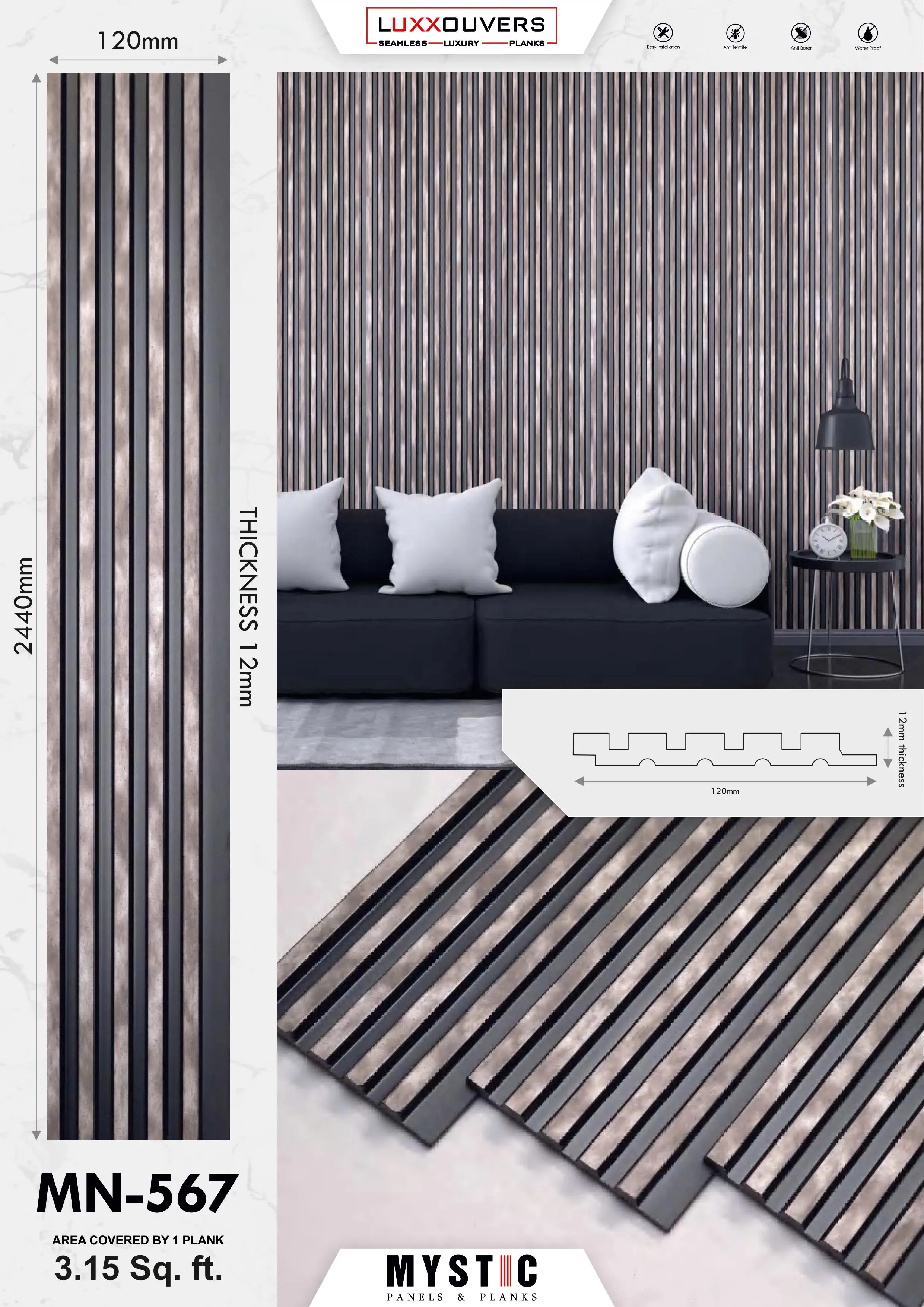 MN-167 Wall Panelling Tuscany Charcoal | Stylish Interior Design
