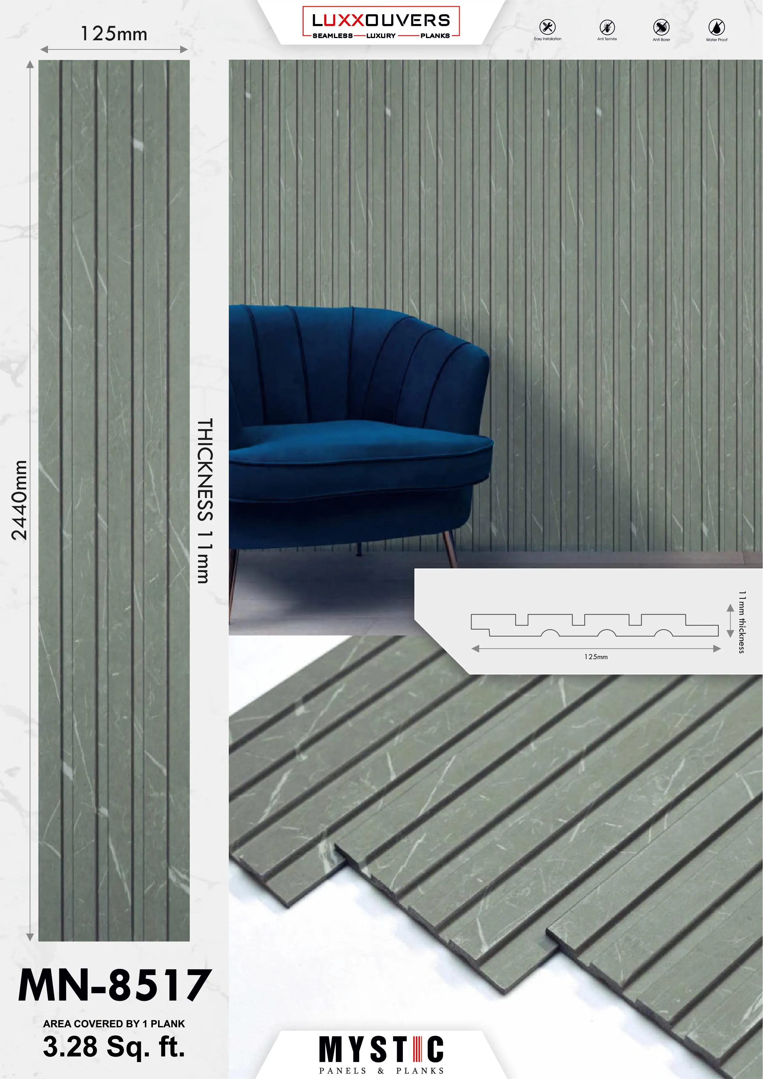 MN-175 Wall Panelling Tuscany Charcoal | Stylish Home Décor