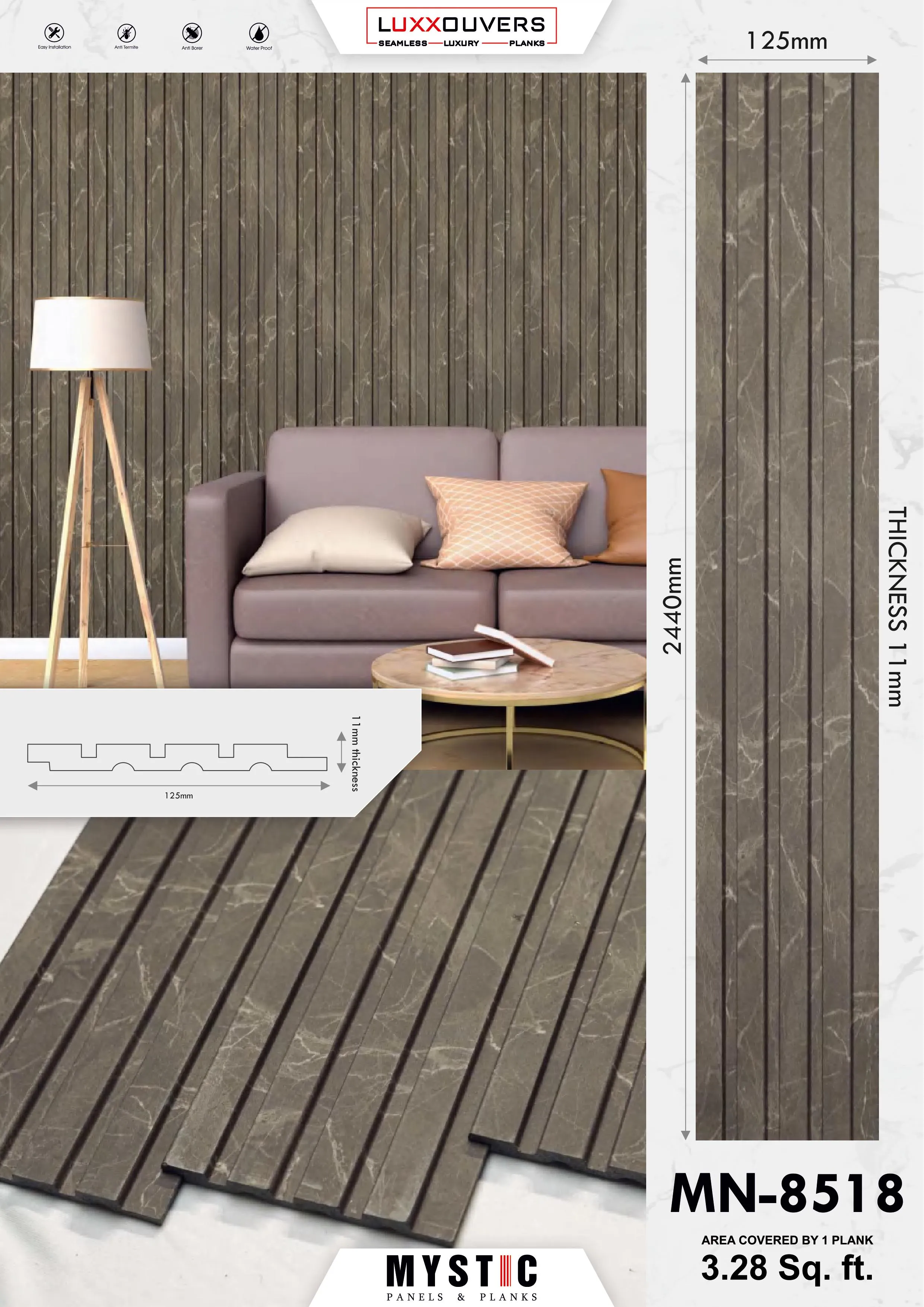 MN-176 Wall Paneling Tuscany Charcoal - Elegant Home Decor