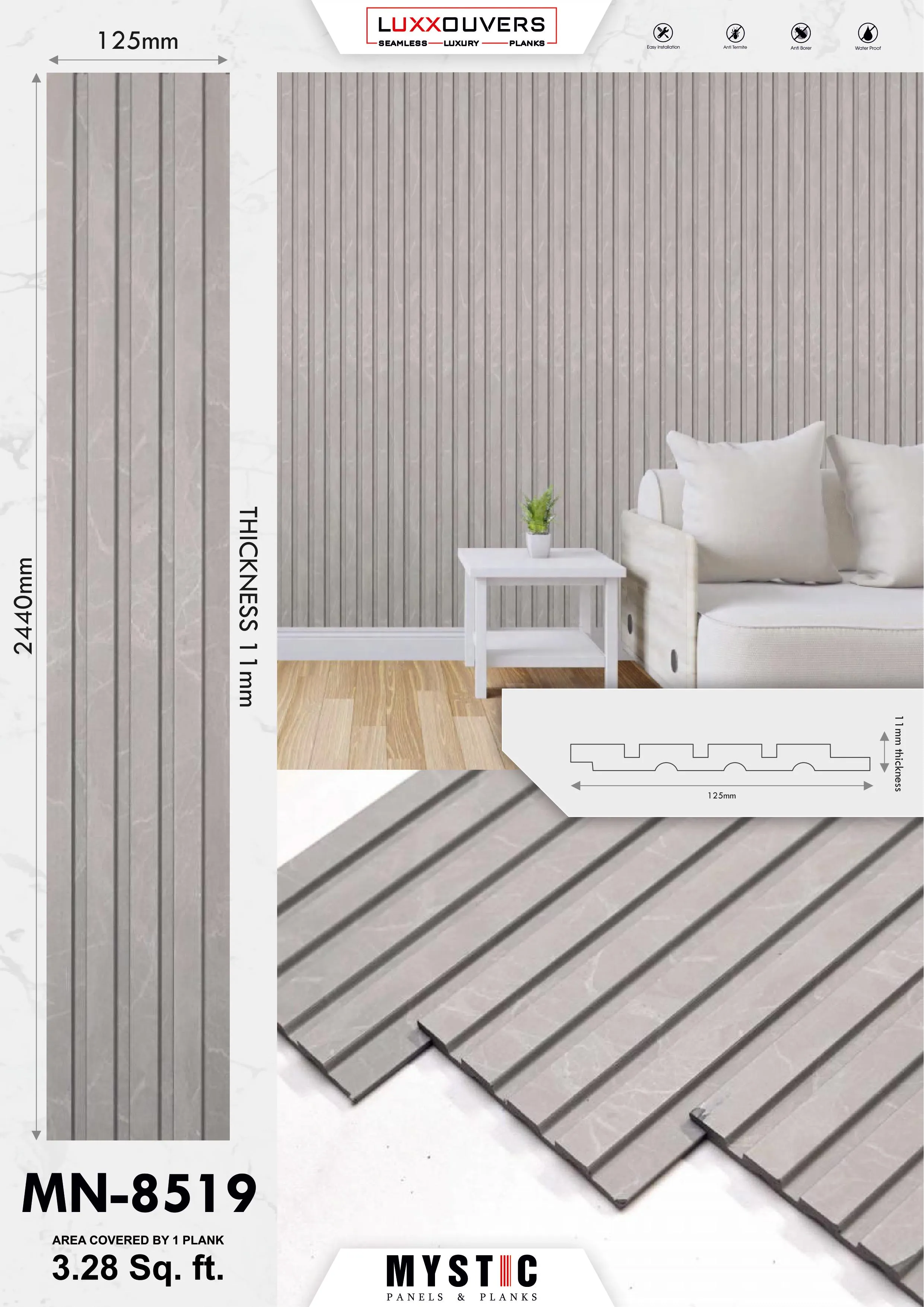 MN-178 Wall Panelling - Tuscany Charcoal | Quality Panel for Elegant Interiors