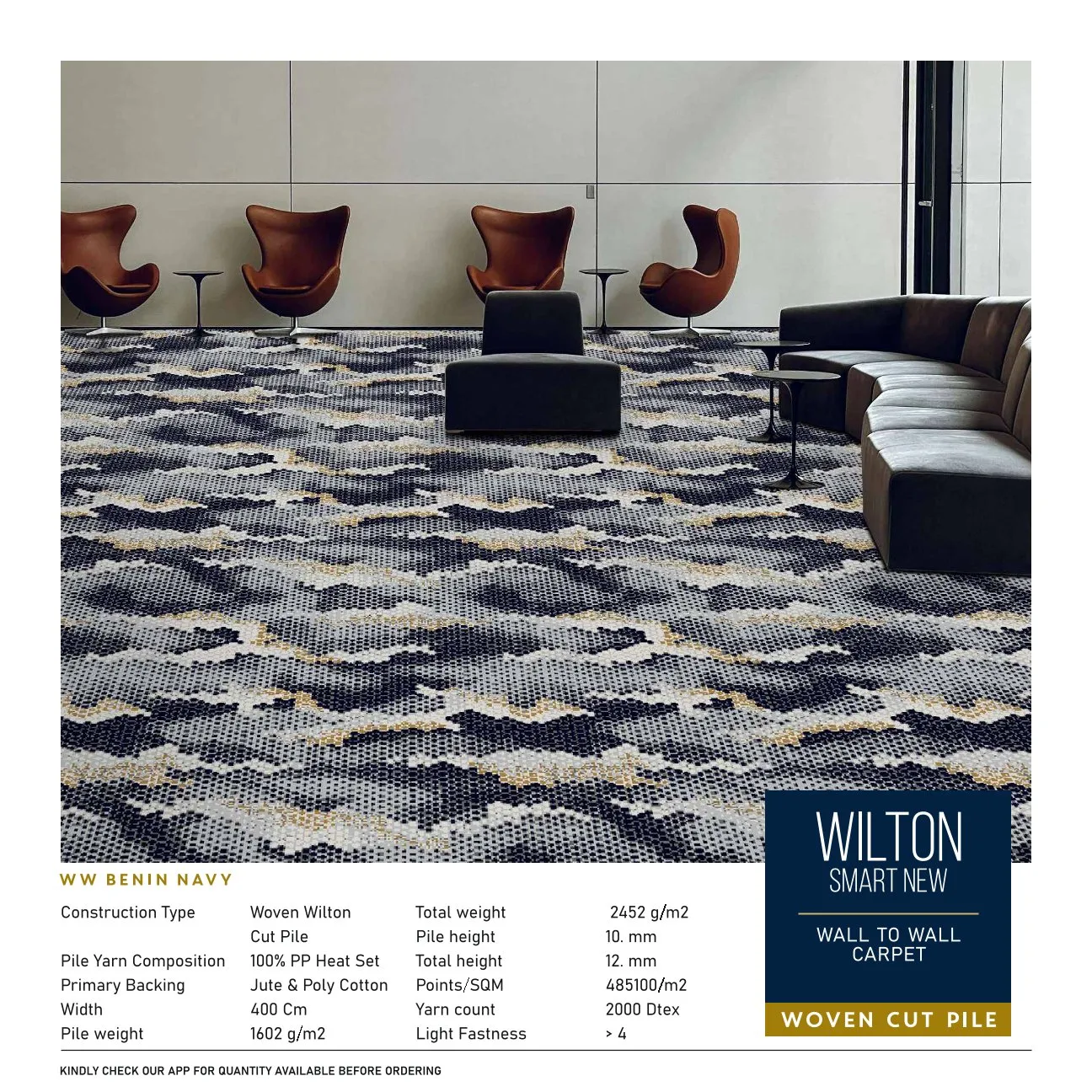 Divine Wilton Smart New Benin Navy Carpet Roll