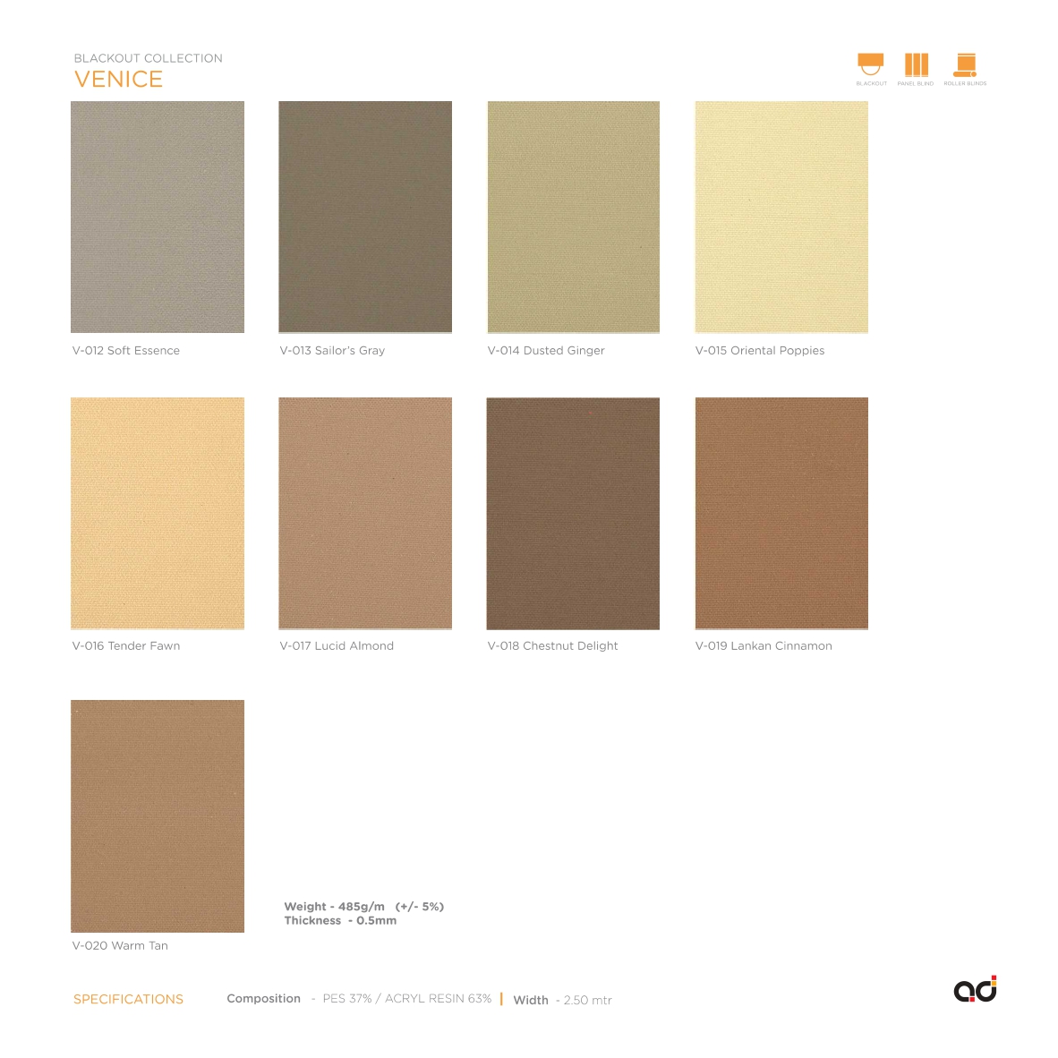 AD Roller Blind Venice Blackout Collection