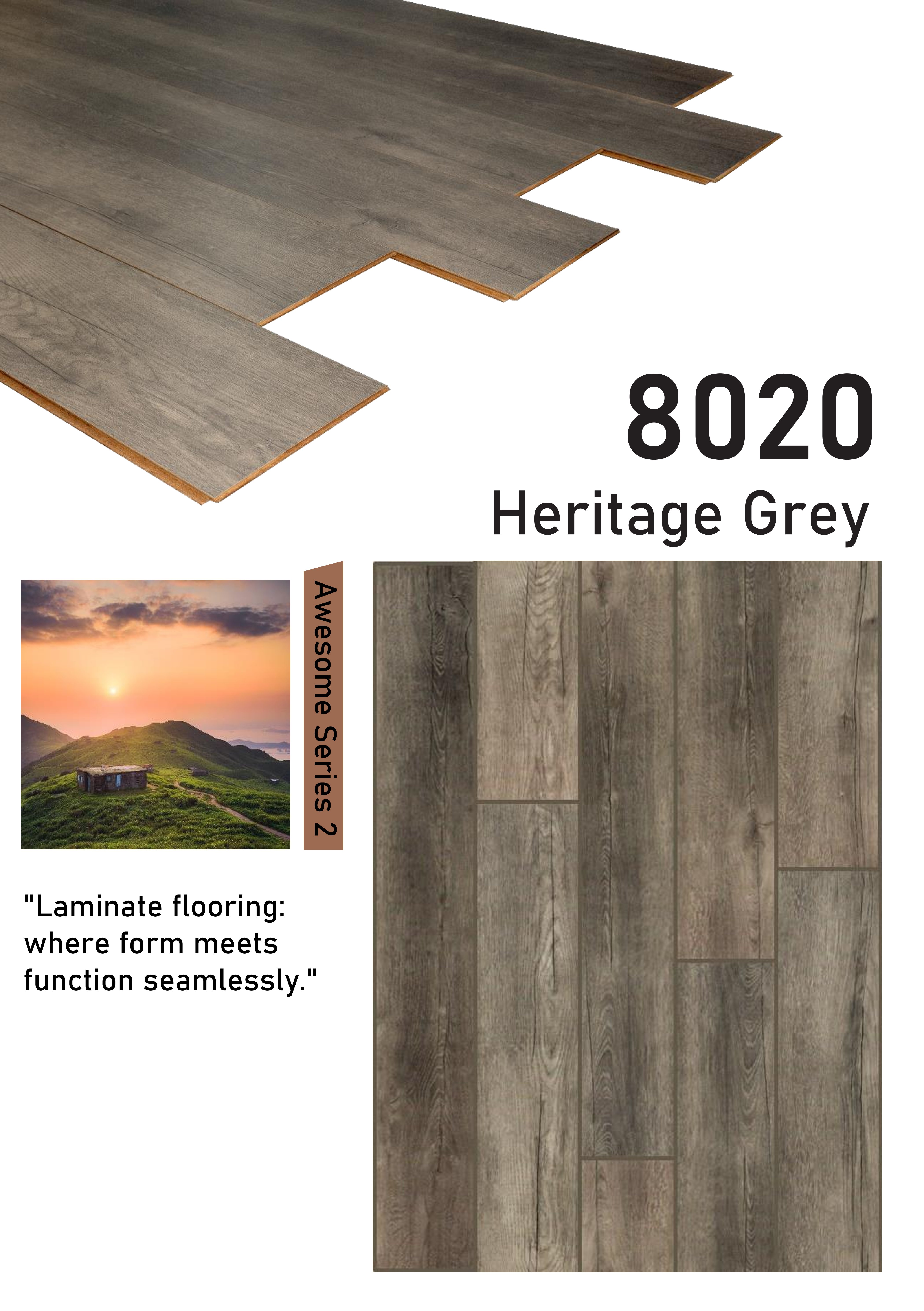 8020 Heritage Grey 8mm plank Awesome Series Galgoo Laminate Flooring