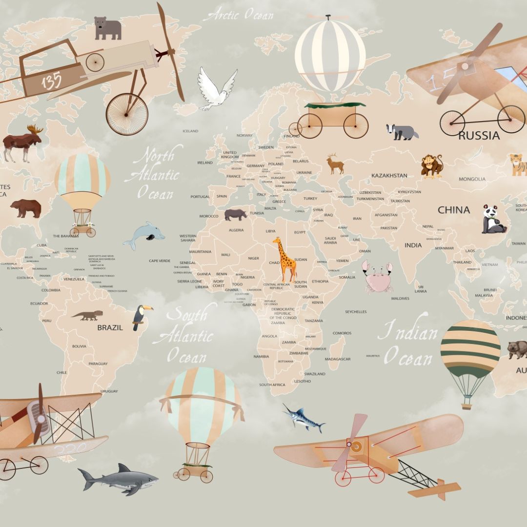 Vintage World Map: Globetrotter Kids Collection for Stylish Explorers