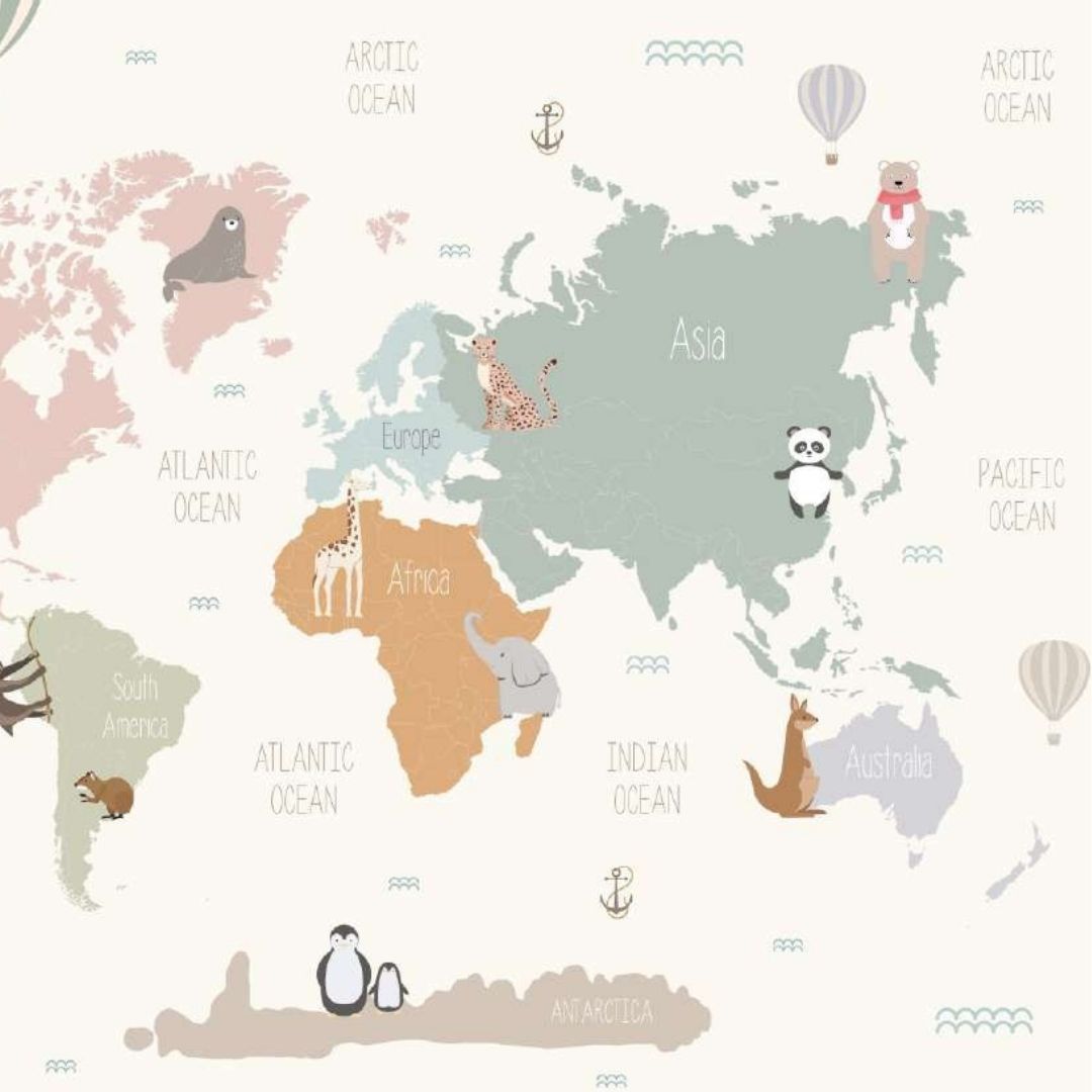 Kids Wallpaper Collection |  Pastel World Map