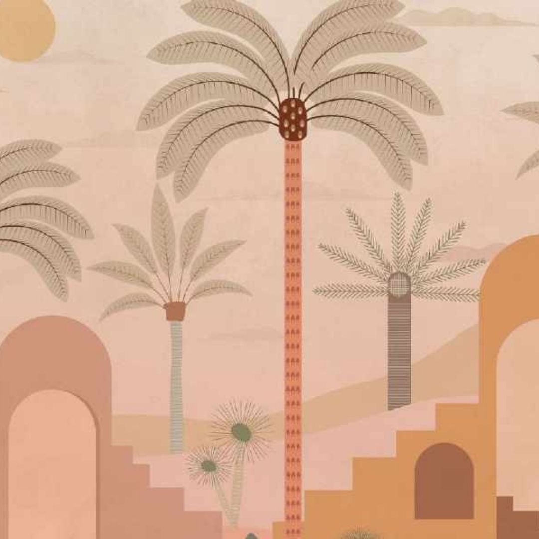 Moroccan Palmscape Tropical Wallpaper - Exotic Home Decor