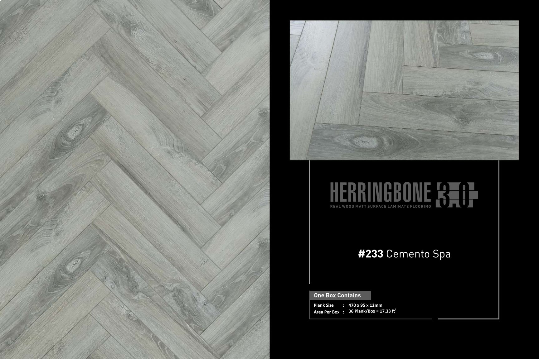 Kaara Herringbone 3.0 Laminate Flooring – 12mm #233- Cemento spa