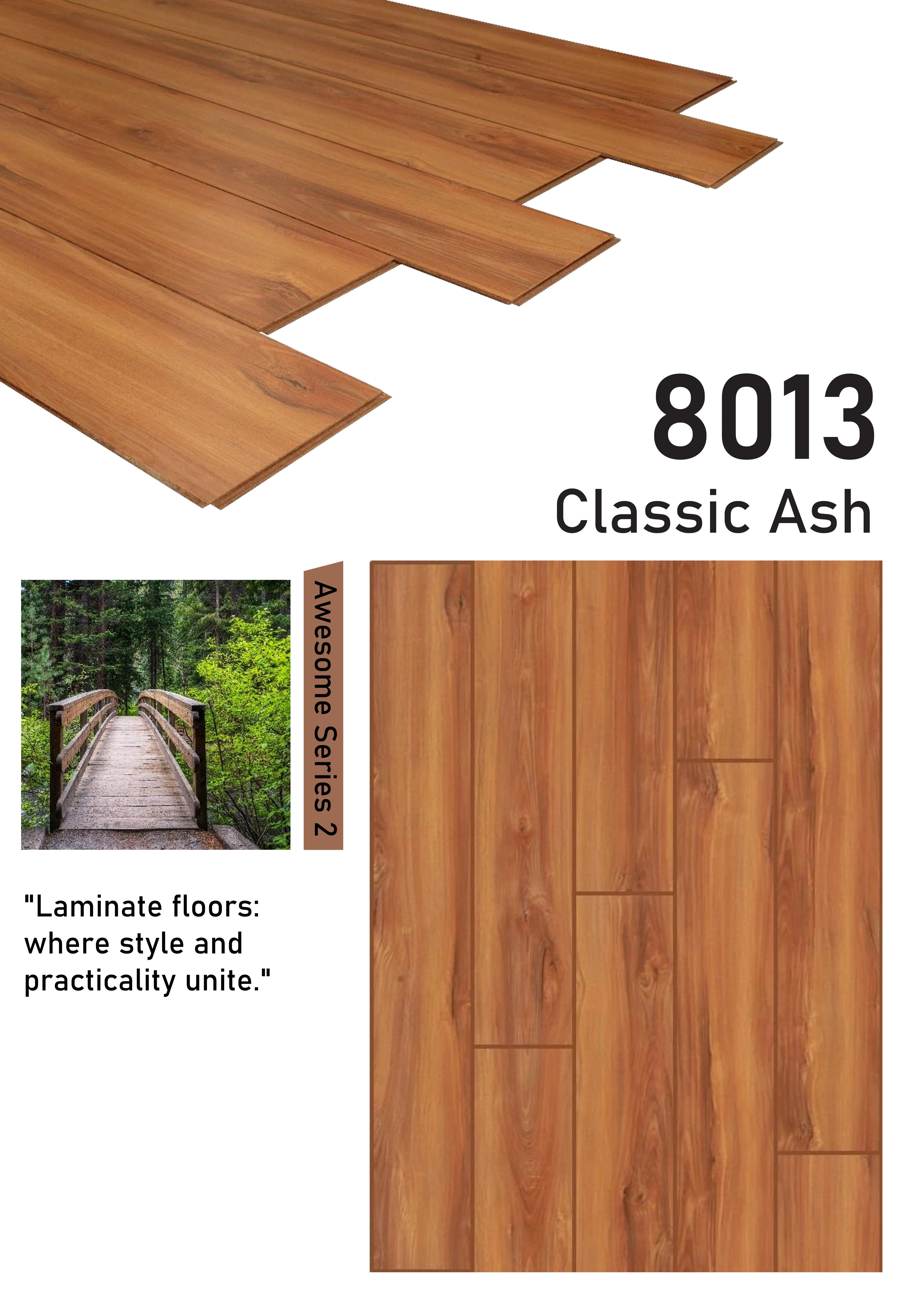 8013 CLASSIC ASH In Grey 8mm plank Awesome Series Galgo Laminate Flooring