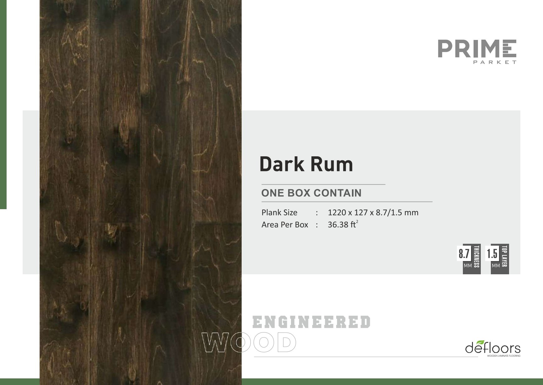 Defloors Engineered Prime Dark run 1.5mm Flooring