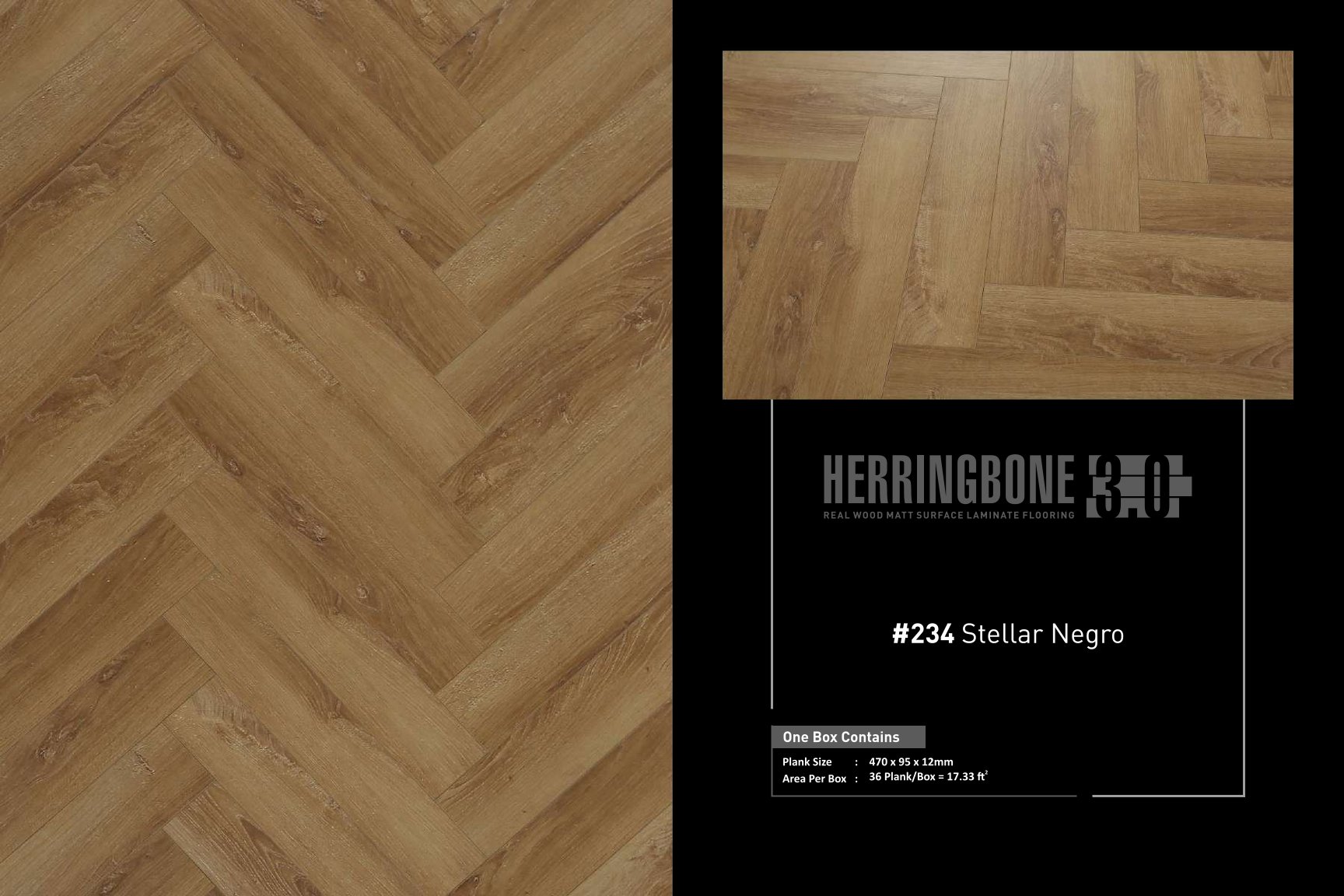 Kaara Herringbone 3.0 Laminate Flooring – 12mm #234- Stellar  Negro