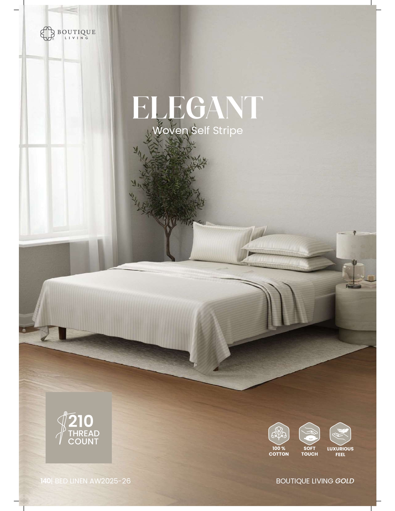 Elegant Woven Self Stripe King Size Bedsheet Set