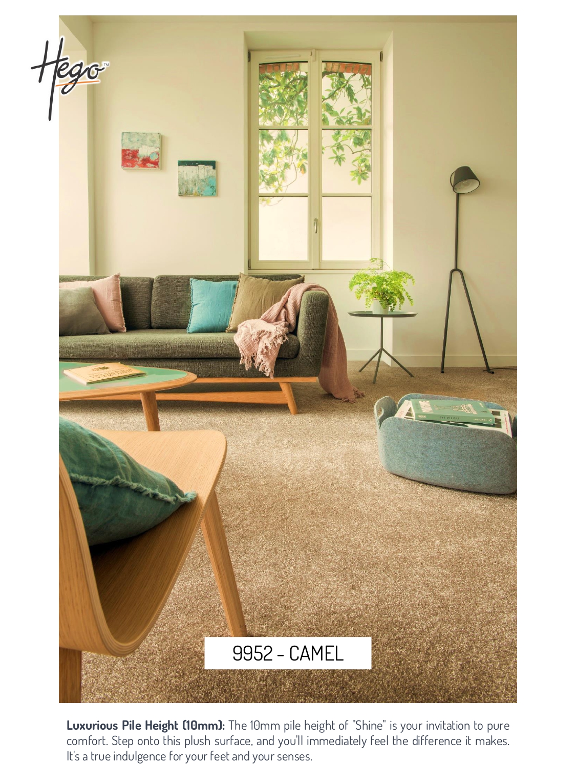 9952 - CAMEL  Hego Shine Carpet Roll - Durable and Stylish Flooring