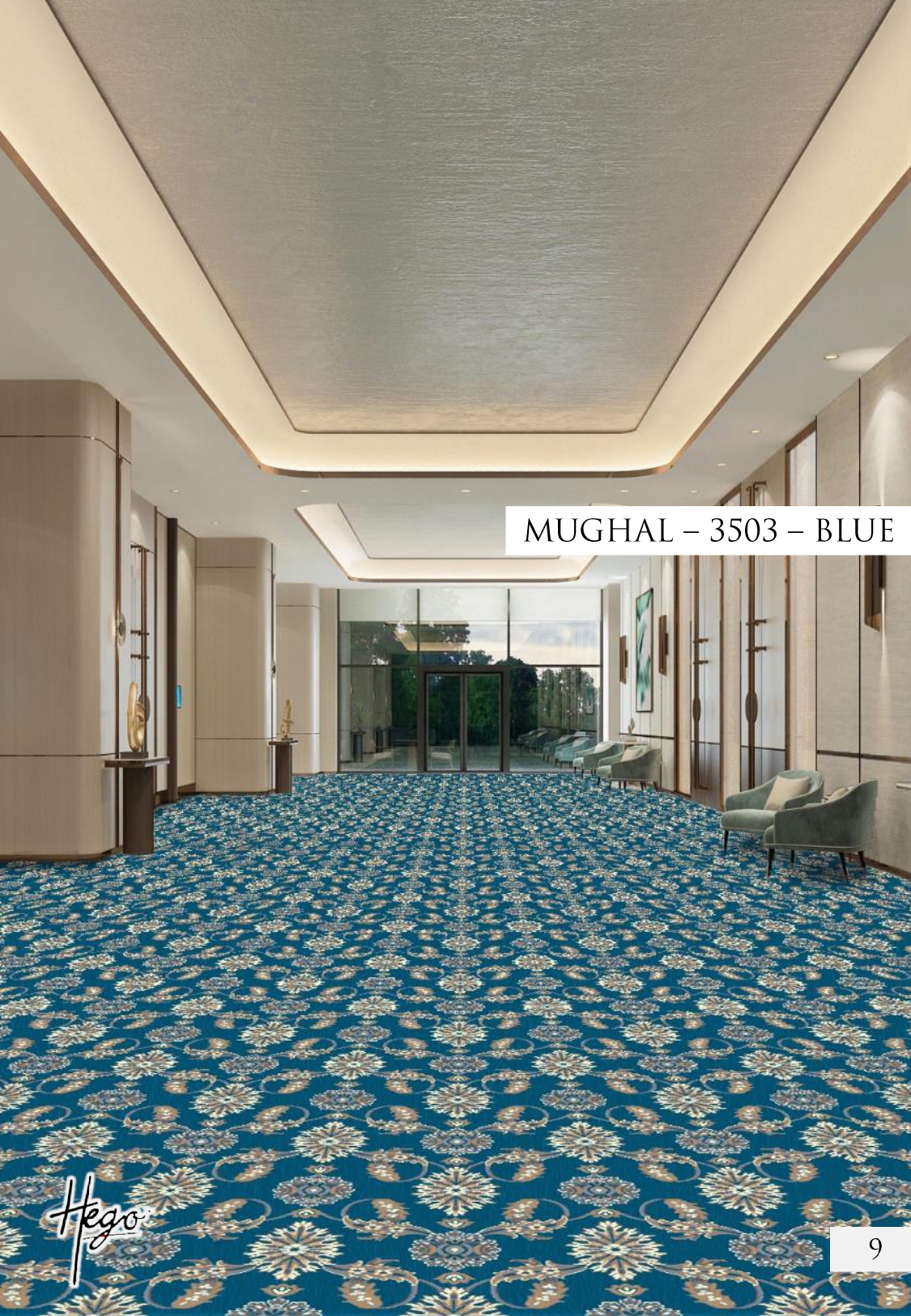 Mughal 3503-Blue Hego Wilton Carpet Roll - Elegant Design