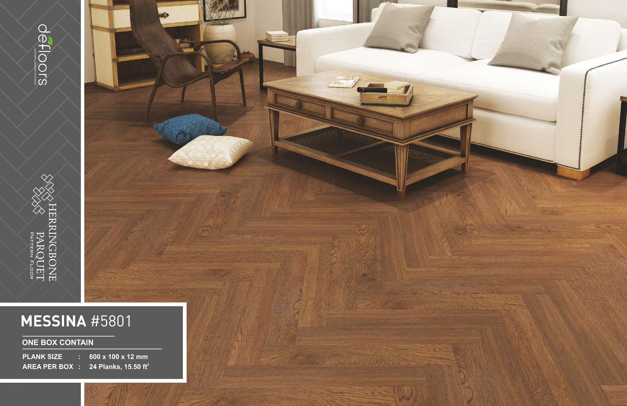 Defloors Messina #5801 Herringbone Parquet - 12mm