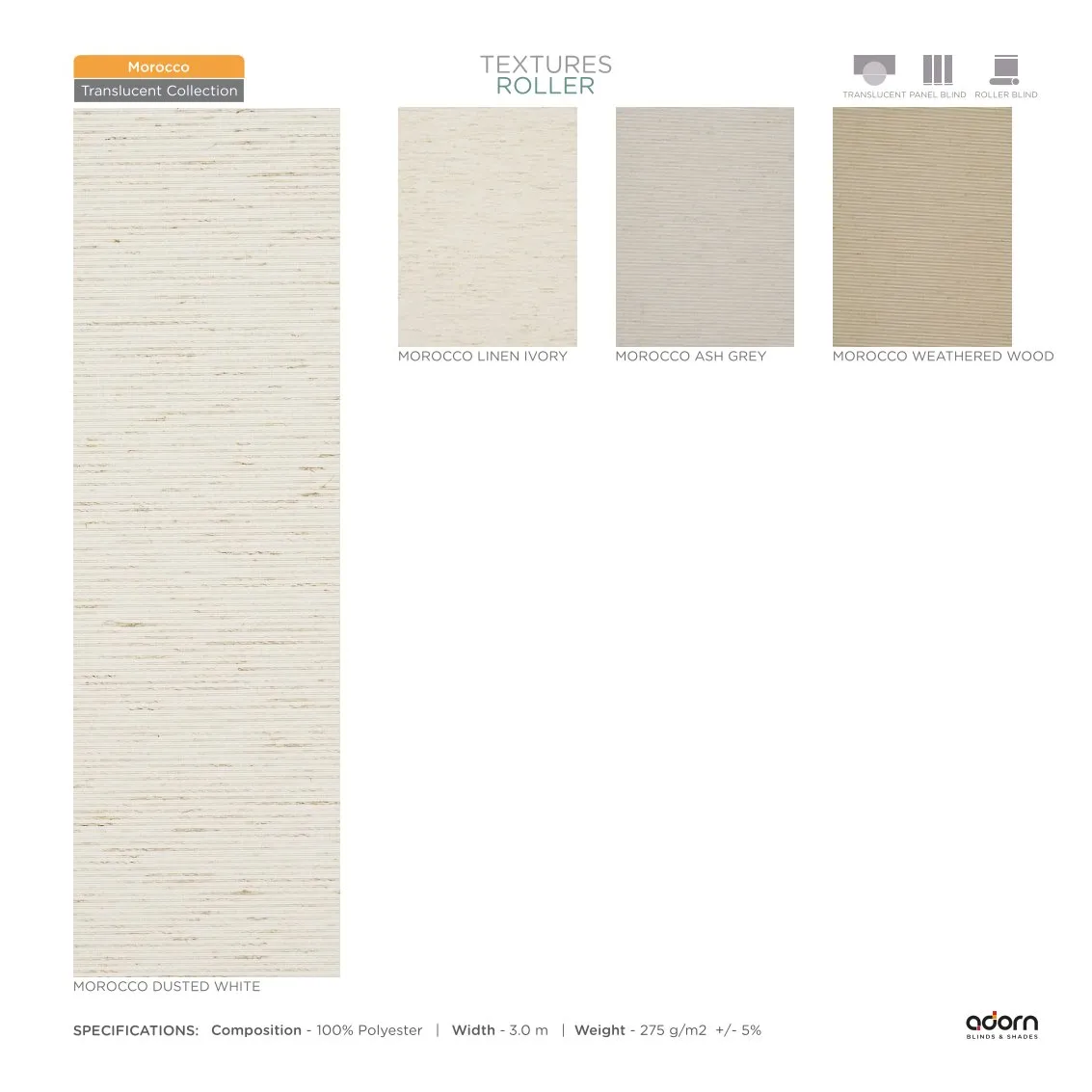 AD Cortina Textured Roller Blind – Morocco Dusted White
