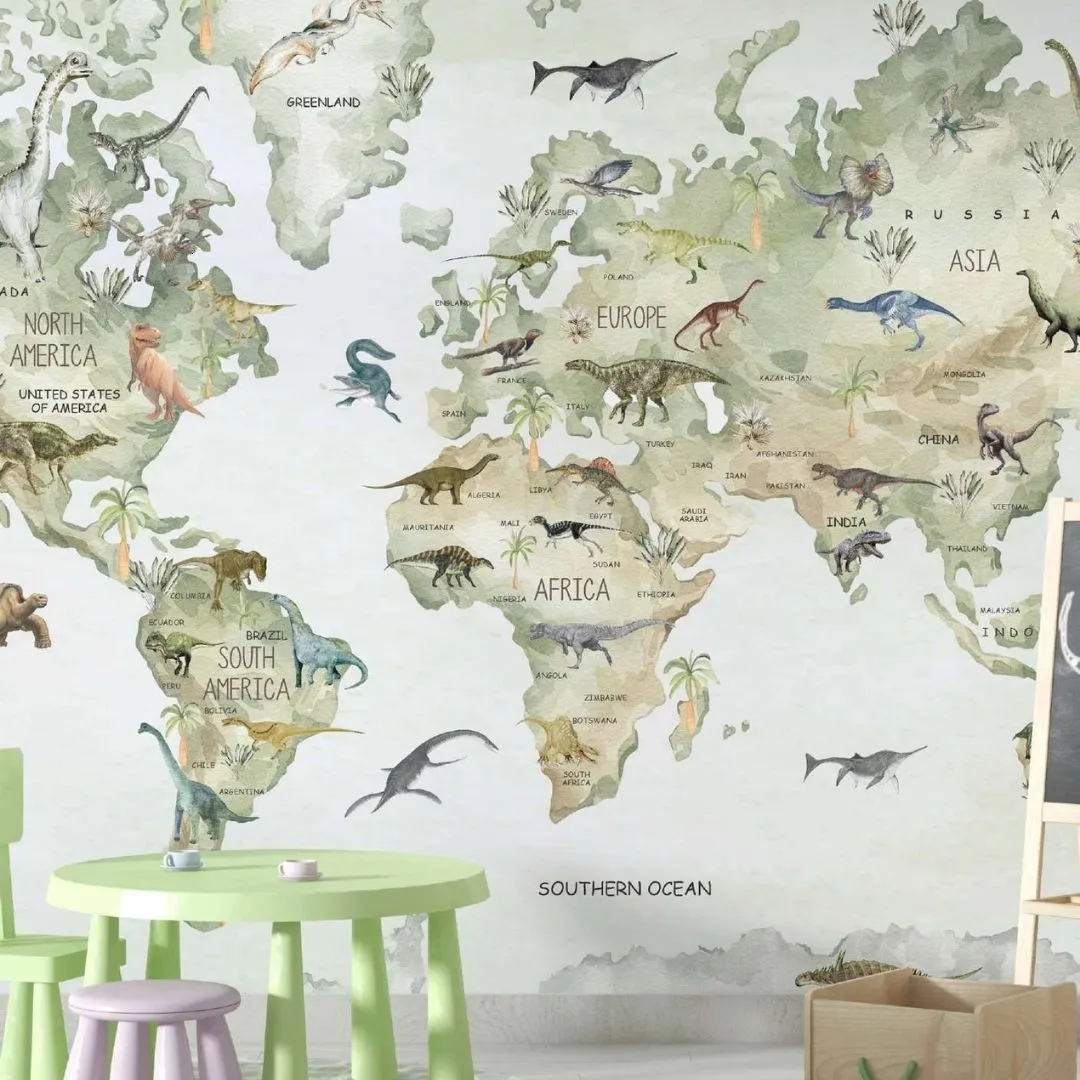 Kids Wallpaper Collection |  Dino World Map