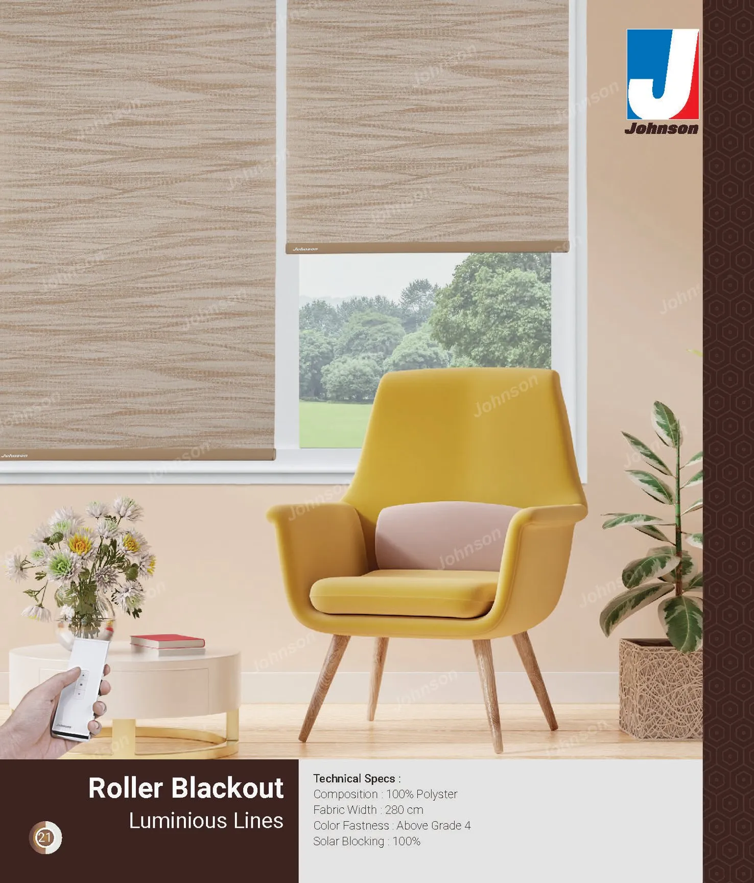 Johnson Blackout Roller Blind – Light Blocking Shade luminious lines
