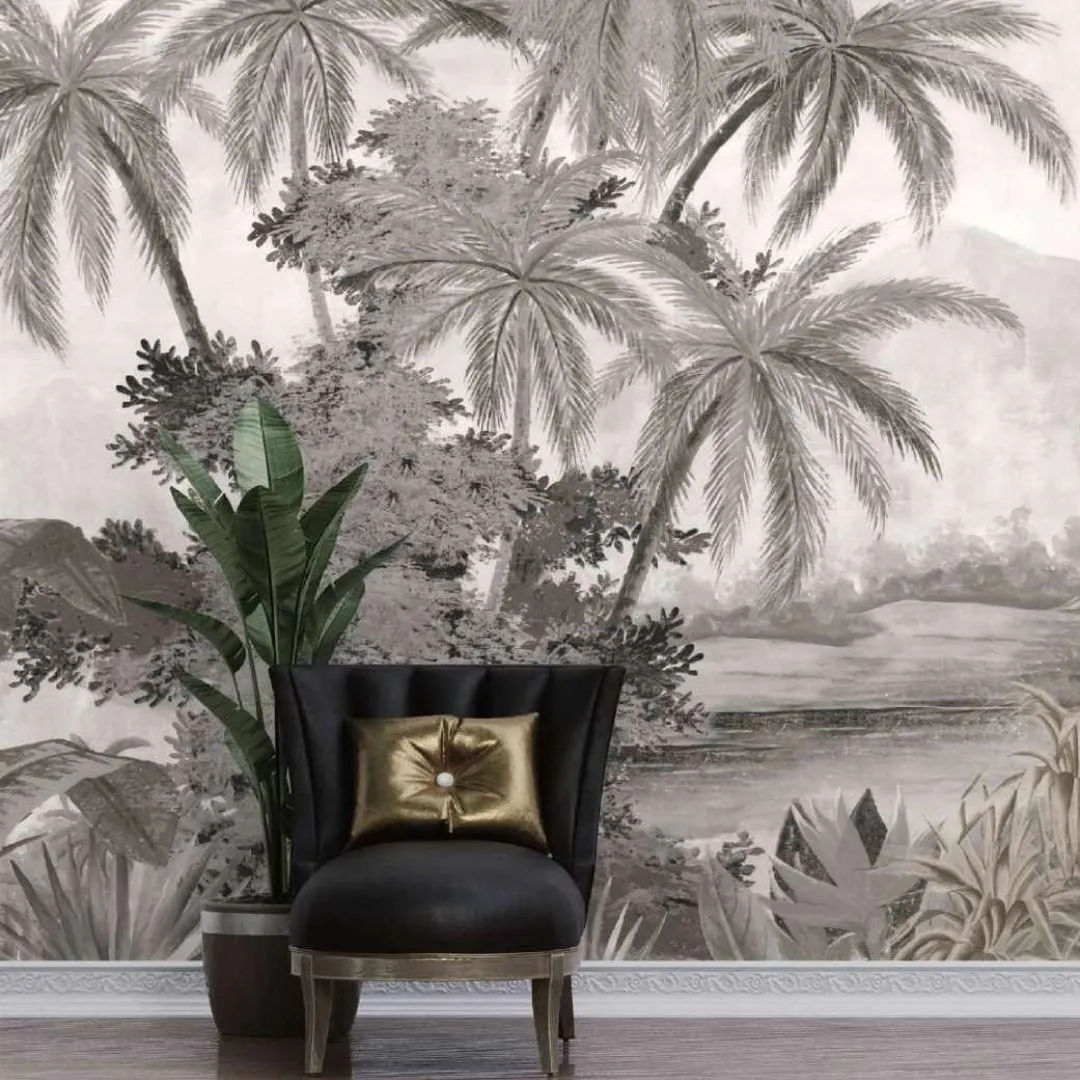 Monochrome Tropical Wallpaper Collection - Elegant Customized Designs