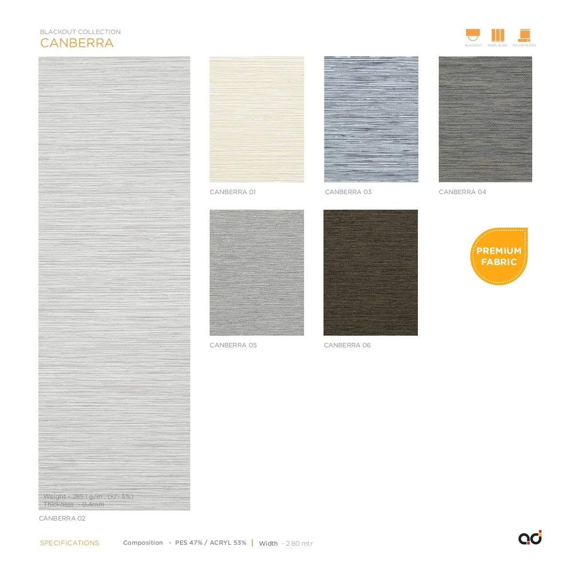 AD Roller Blind Canberra Blackout Collection