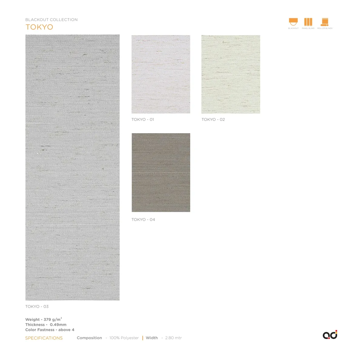 AD Roller Blind Tokyo Blackout Collection