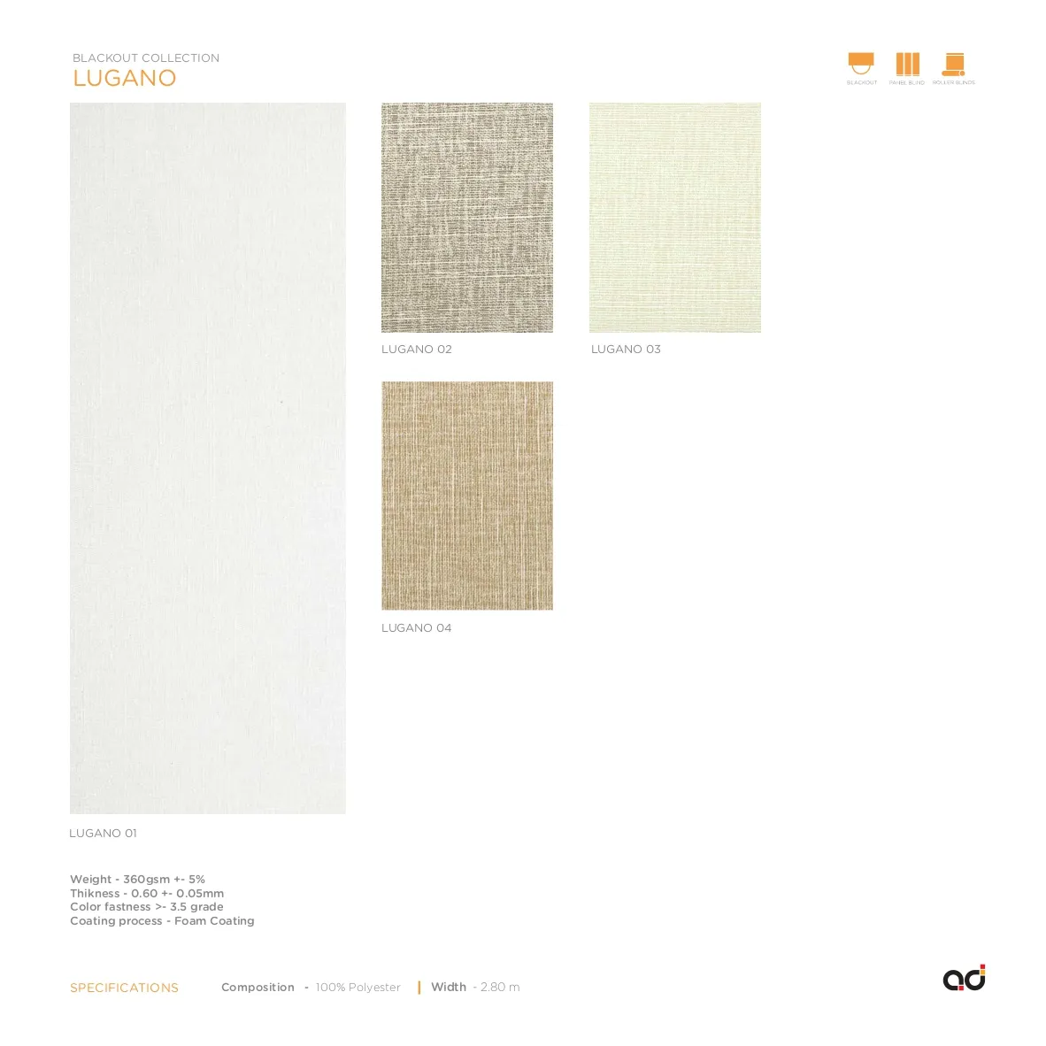AD Roller Blind Lugano Blackout Collection