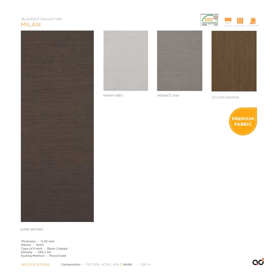 AD Roller Blind Milan Blackout Collection