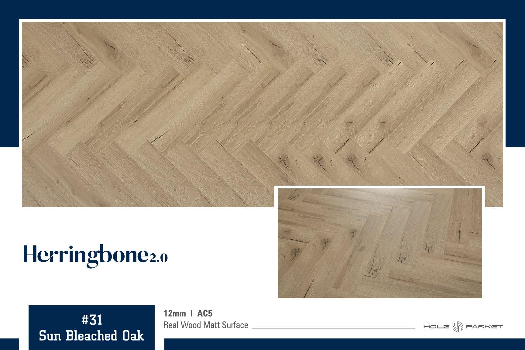 Kaara Herringbone Laminate Flooring – 12mm #31- Sun bleached oak