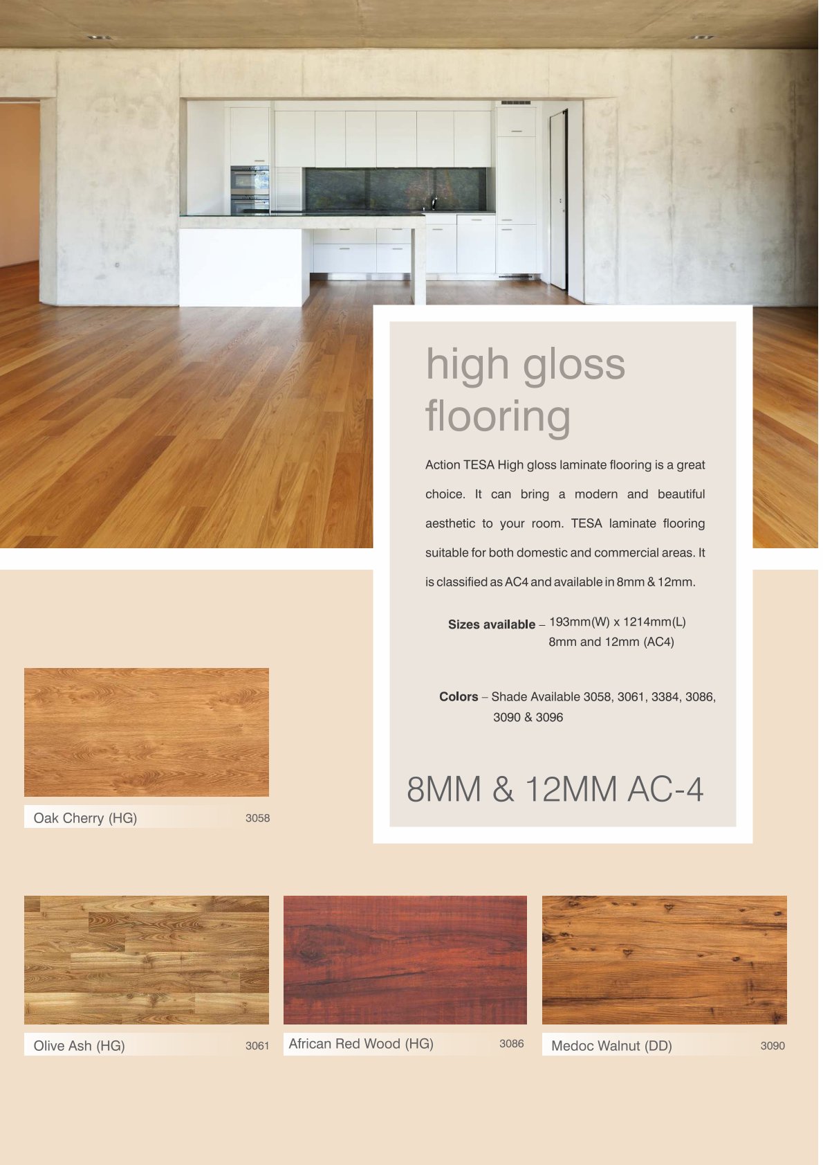 Action Tesa oak Cherry 3058 Laminate Flooring - 8mm & 12mm AC-4