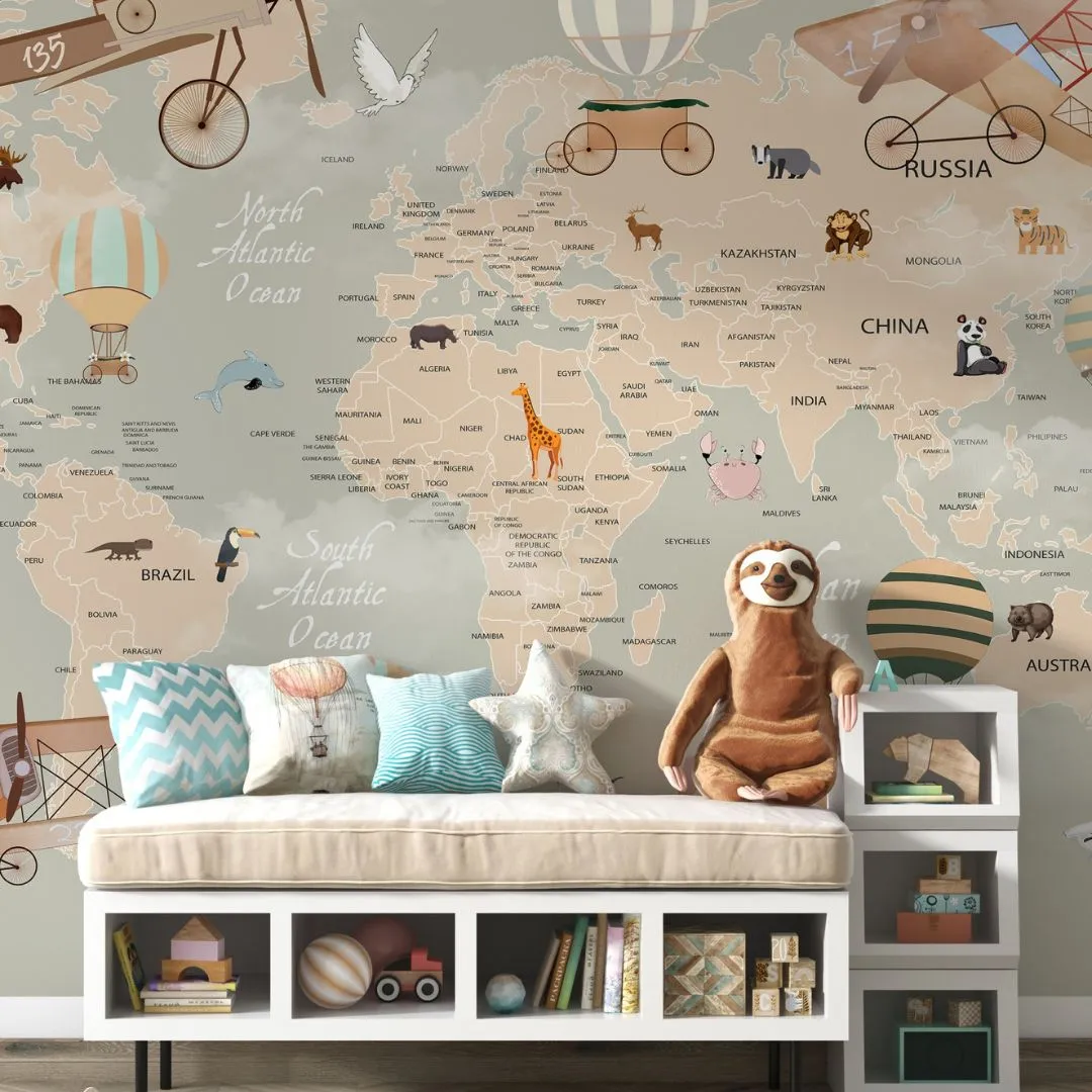Vintage World Map: Globetrotter Kids Collection for Stylish Explorers