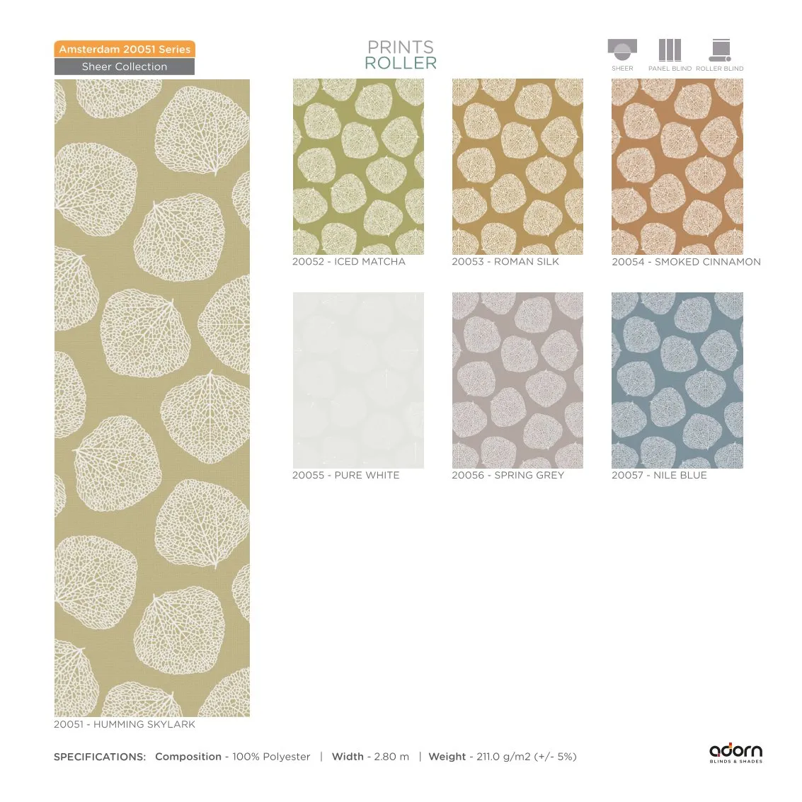 AD Cortina Collection VOL-3 Printed Roller Blinds - 20051- Humming Skylark