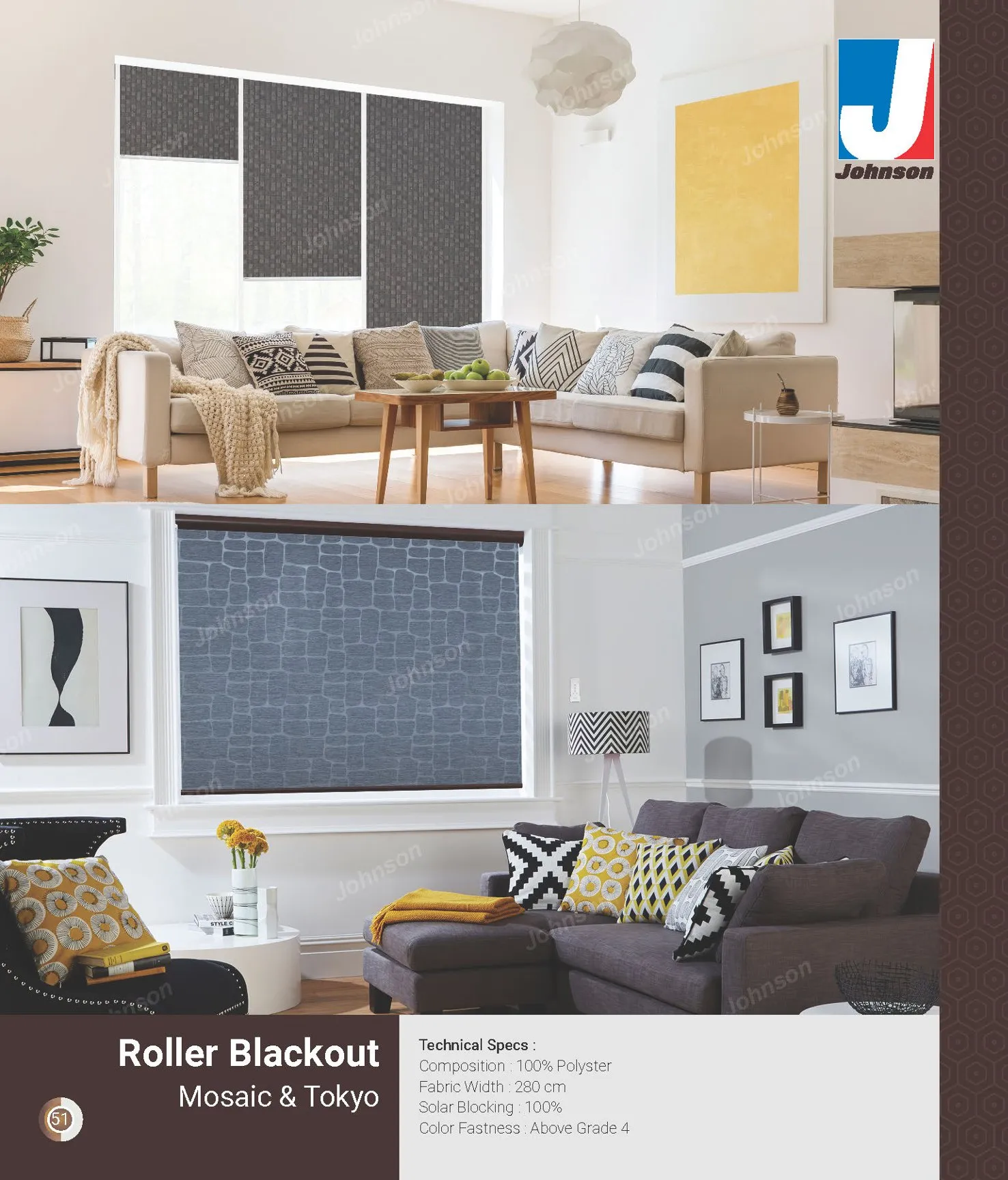 Johnson Roman Blackout Roller Blinds – Mosaic & Tokyo