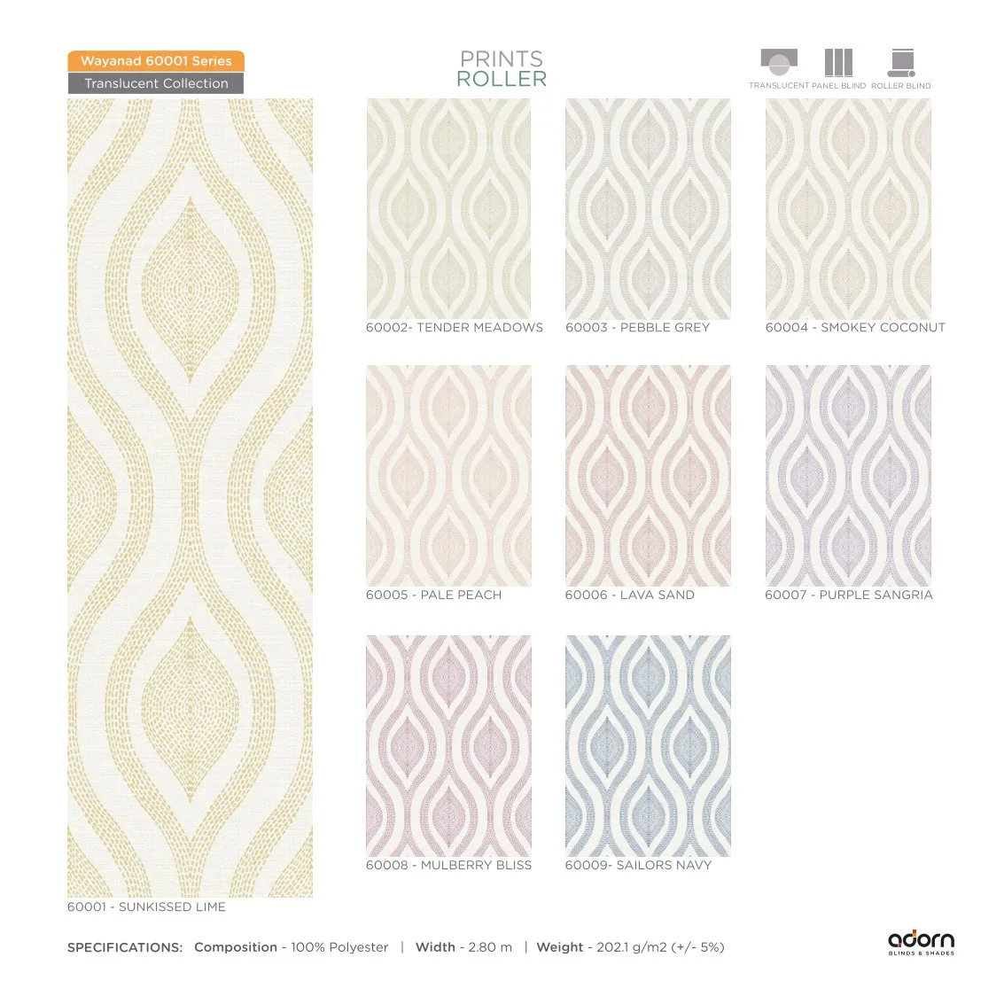 AD Cortina Collection VOL-3 Printed Roller Blinds - 60001- Sunkissed Lime