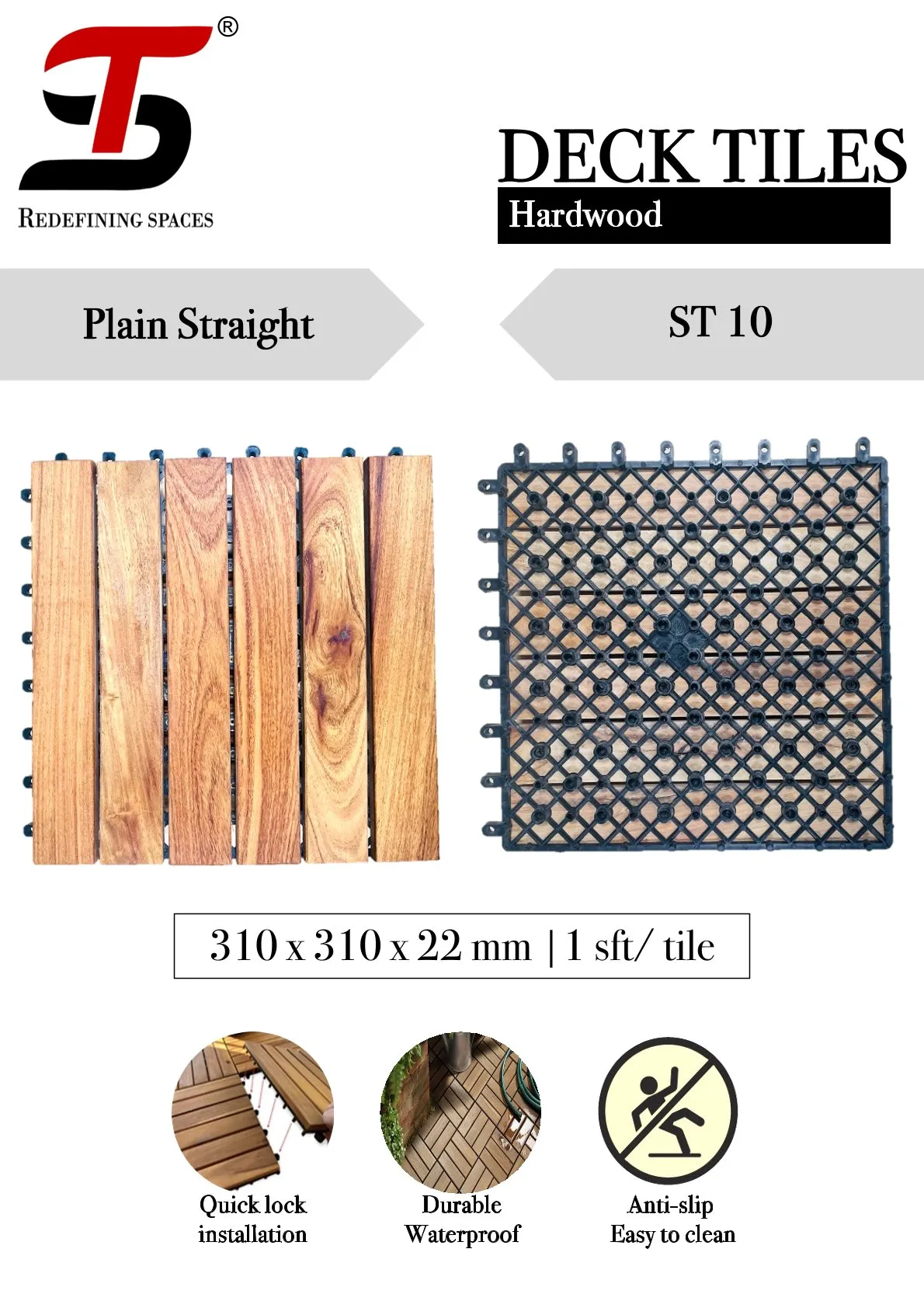 ST Homecraft Hardwood Deck Tiles ST-10 – Straight