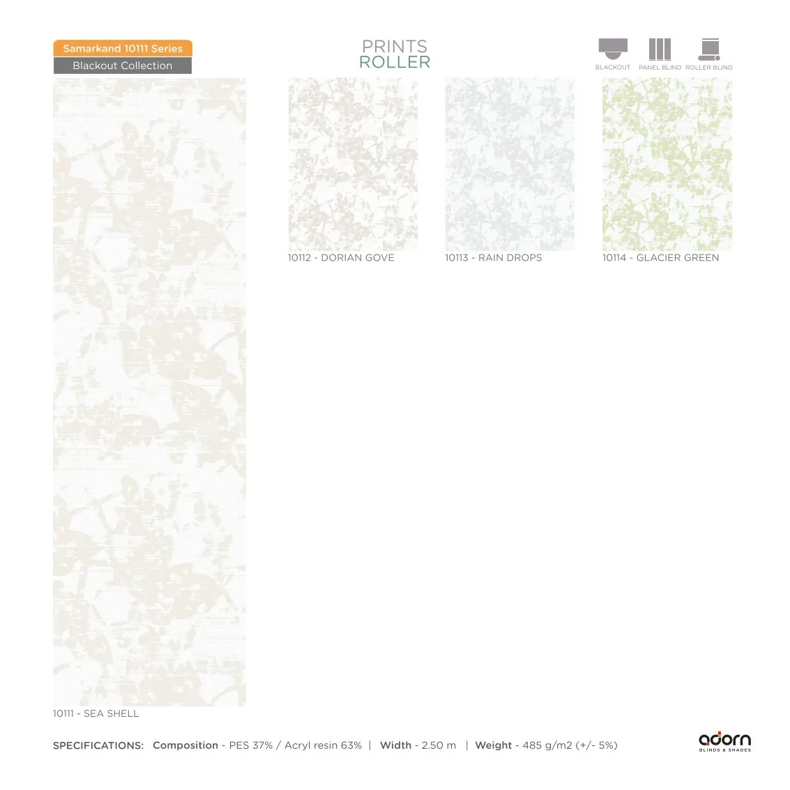 AD Cortina Collection VOL-3 Printed Roller Blinds - 10111- SEA SHELL