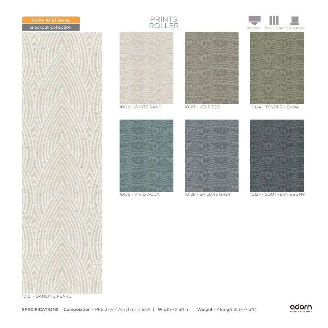 AD Cortina Collection VOL-3 Printed Roller Blinds - 10121- Dancing Pearl