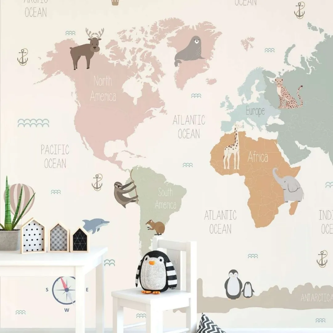 Kids Wallpaper Collection |  Pastel World Map