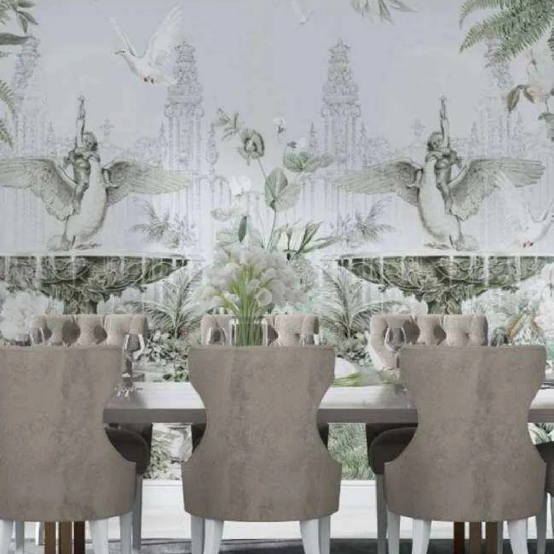 Exquisite Vintage Fountain Tropical Wallpaper Collection
