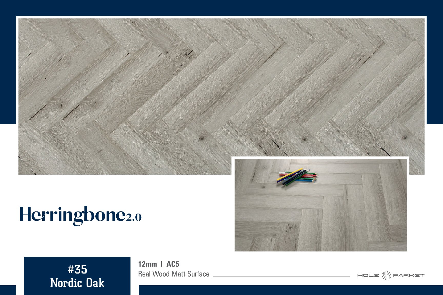 Kaara Herringbone Laminate Flooring – 12mm #35- Nordic  oak