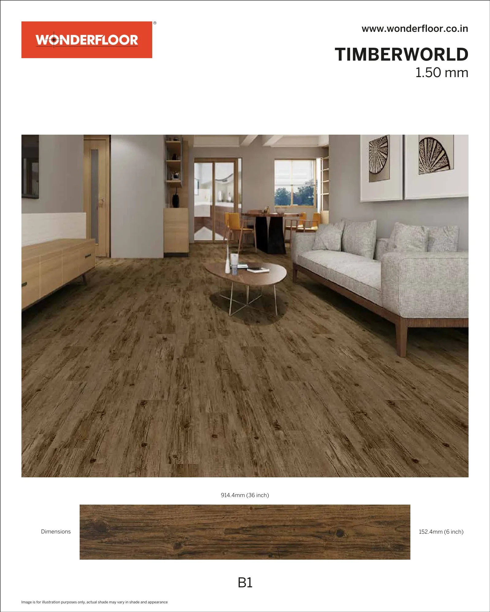 B1 -Wonderfloor Timberworld 1.50mm Vinyl Flooring