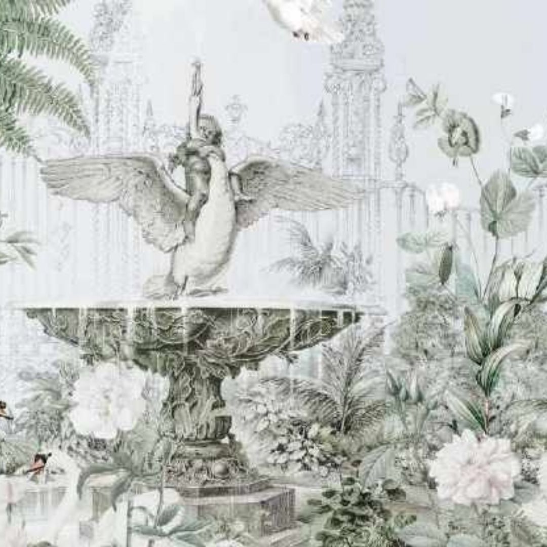 Exquisite Vintage Fountain Tropical Wallpaper Collection