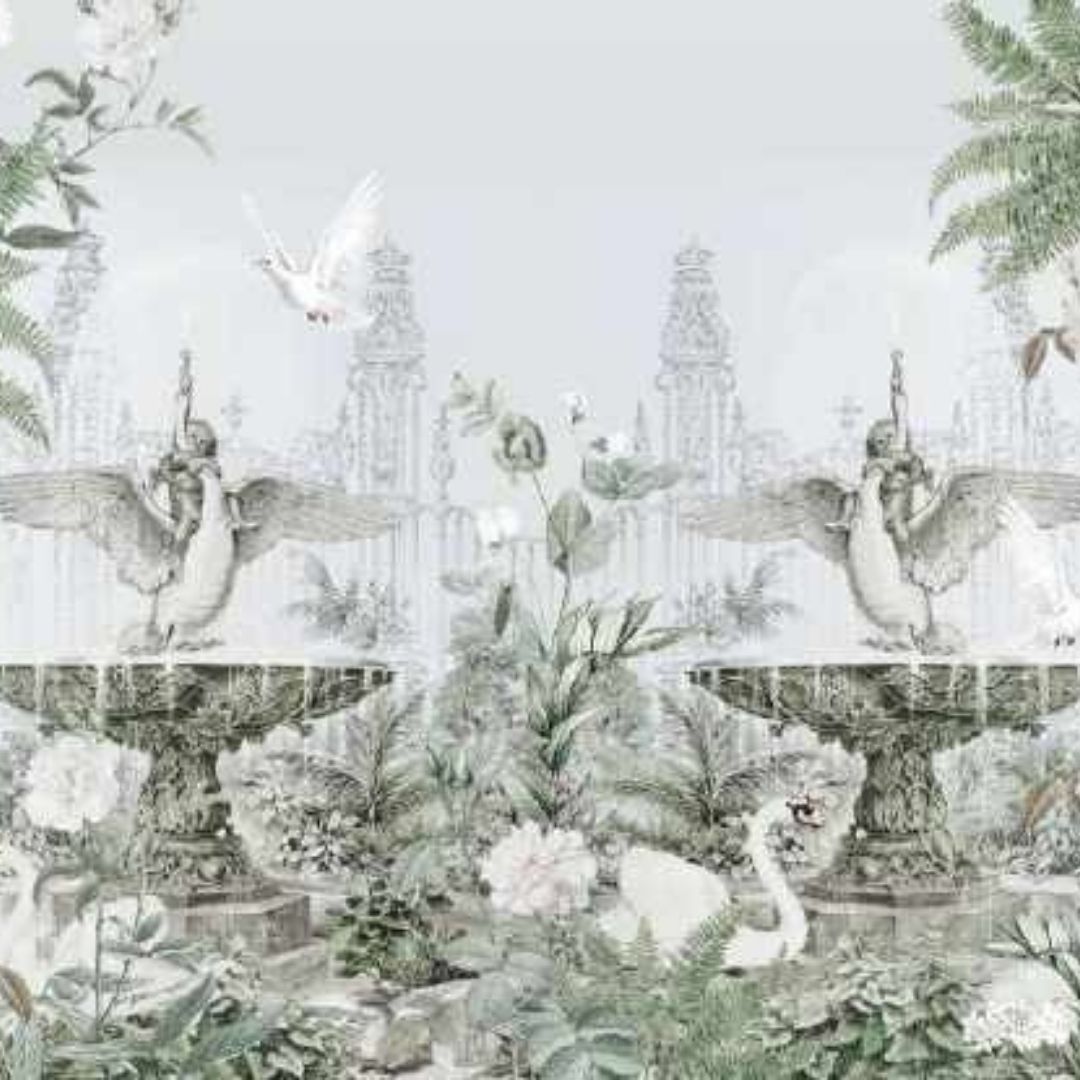 Exquisite Vintage Fountain Tropical Wallpaper Collection