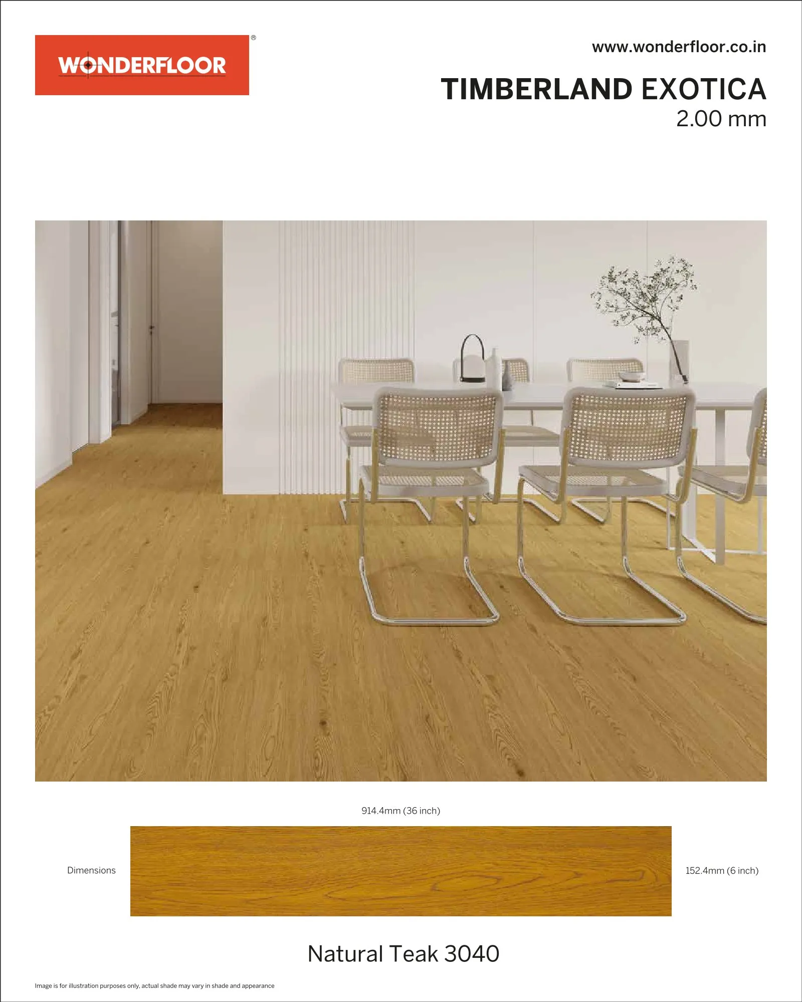 Natural Teak 3040 -Wonderfloor Room View Exotica 2.00mm Vinyl Flooring