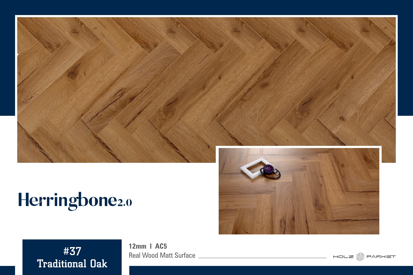 Kaara Herringbone Laminate Flooring – 12mm #37- Traditional  oak