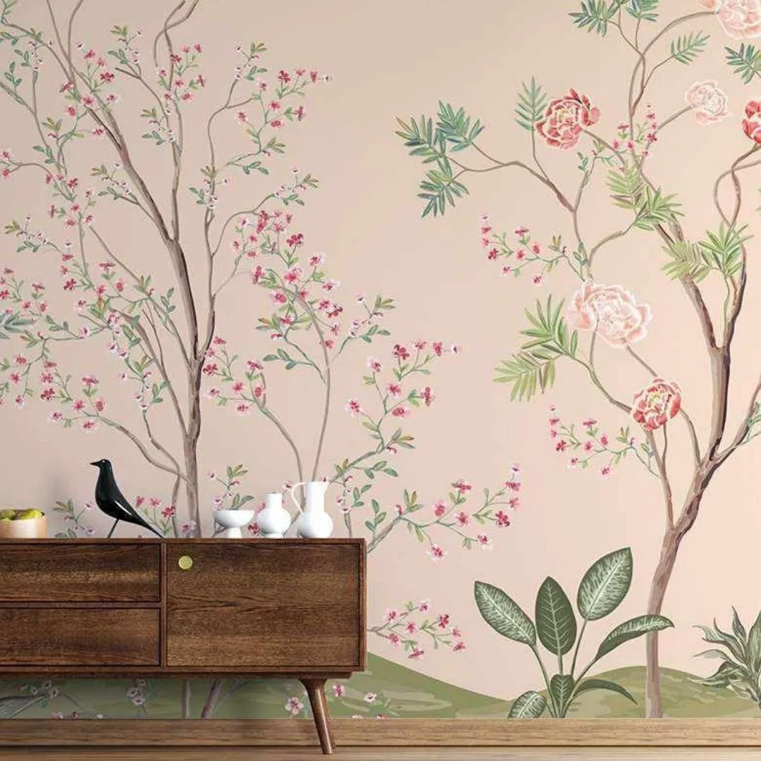 Palm Leaves Chinoiserie Wallpaper - Exotic Tropical Custom Designs