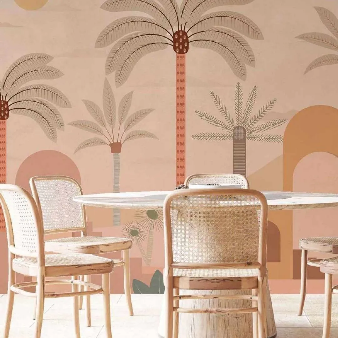 Moroccan Palmscape Tropical Wallpaper - Exotic Home Decor