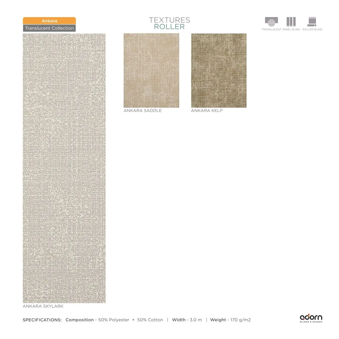 AD Cortina Textured Roller Blind – Ankara Skylark