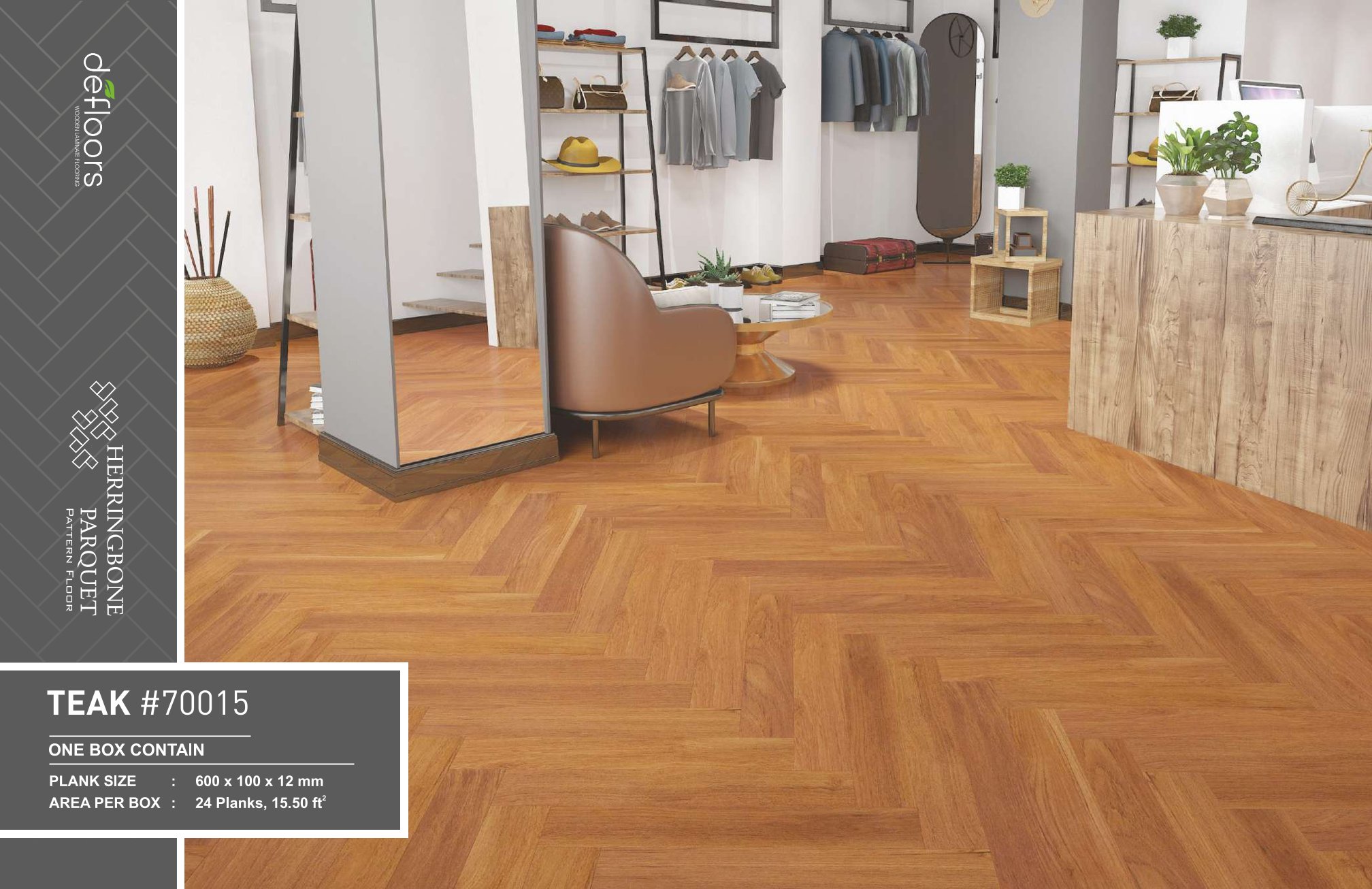 Defloors Teak #70015 Herringbone Parquet - 12mm